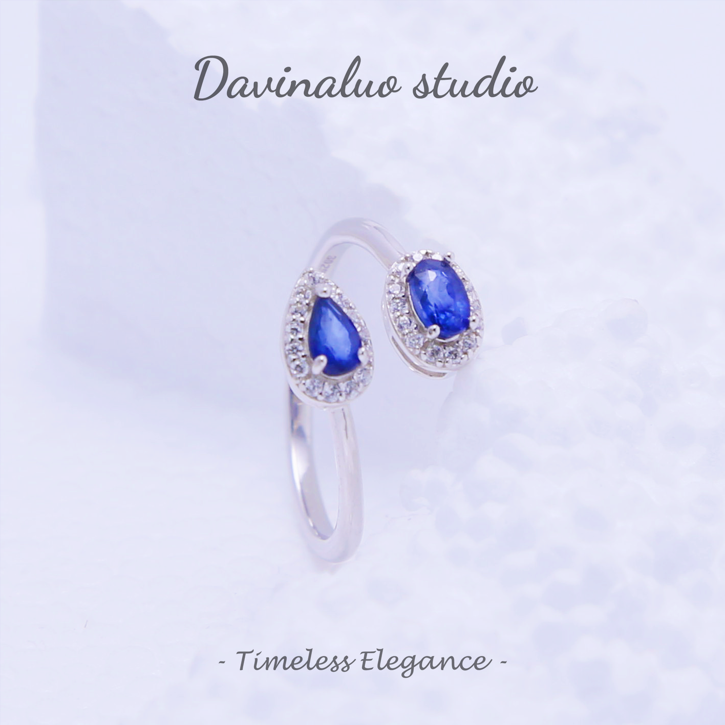 S925 Silver Natural Sapphire Double-Ended Drop Ring LBSR019