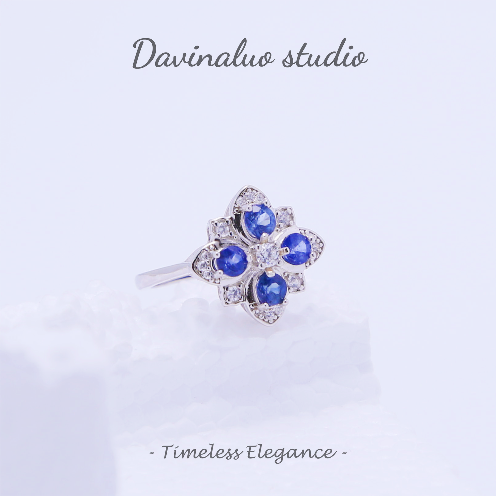 S925 Silver Natural Sapphire Flower Ring LBSR021