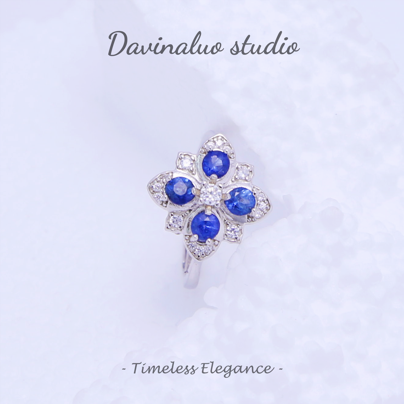 S925 Silver Natural Sapphire Flower Ring LBSR021