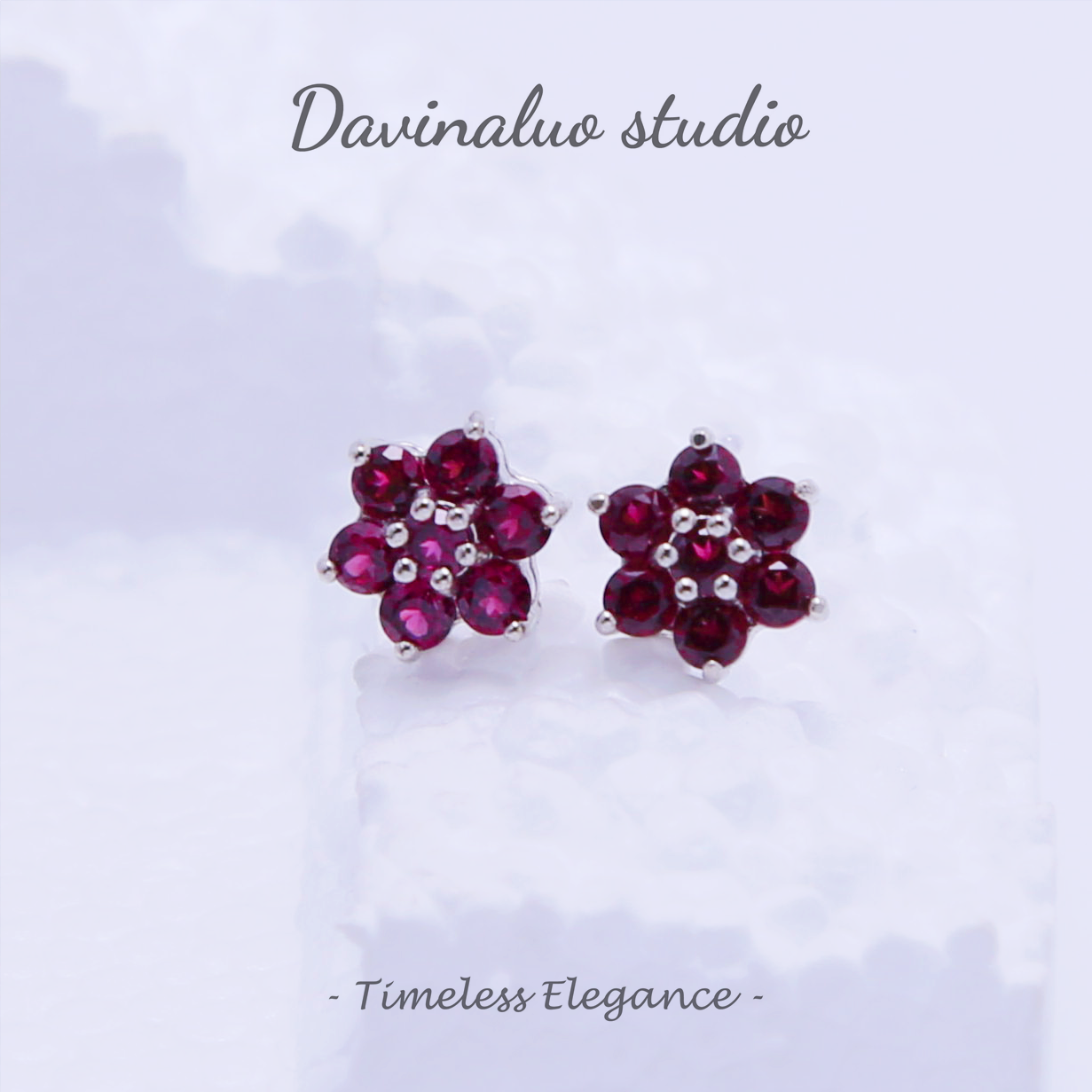 S925 Silver Natural Garnet Petal Earrings SLSE004