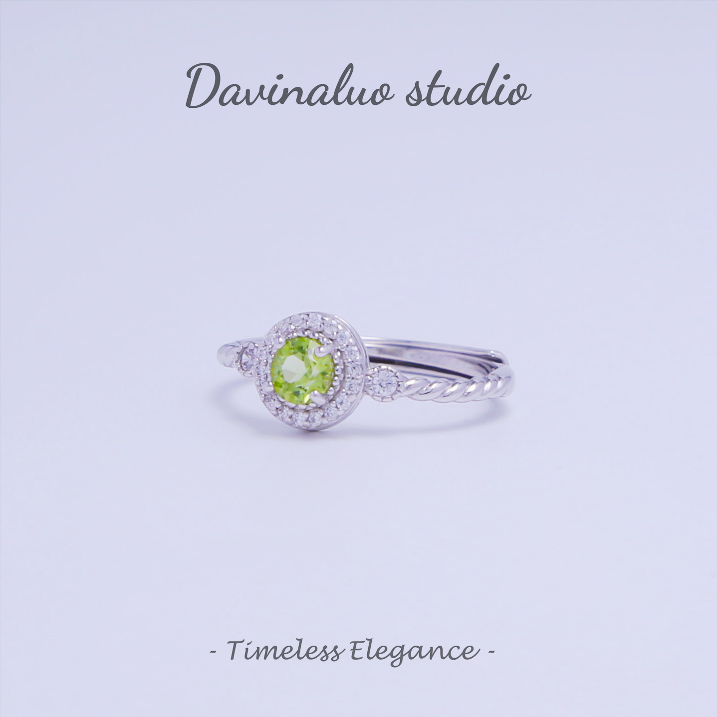 S925 Silver Natural Peridot Round Bag Light Luxury Ring GLR004