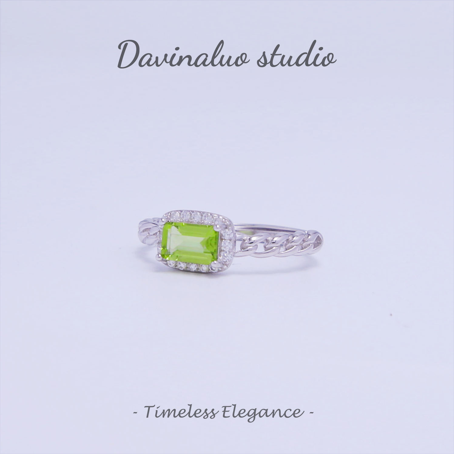 S925 Silver Natural Peridot Full Set Sugar Cube Ring GLR006