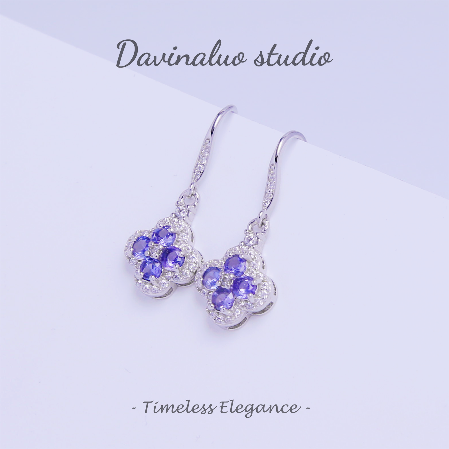 Boucles d'oreilles en argent S925, fleur de Tanzanite naturelle, TSE006