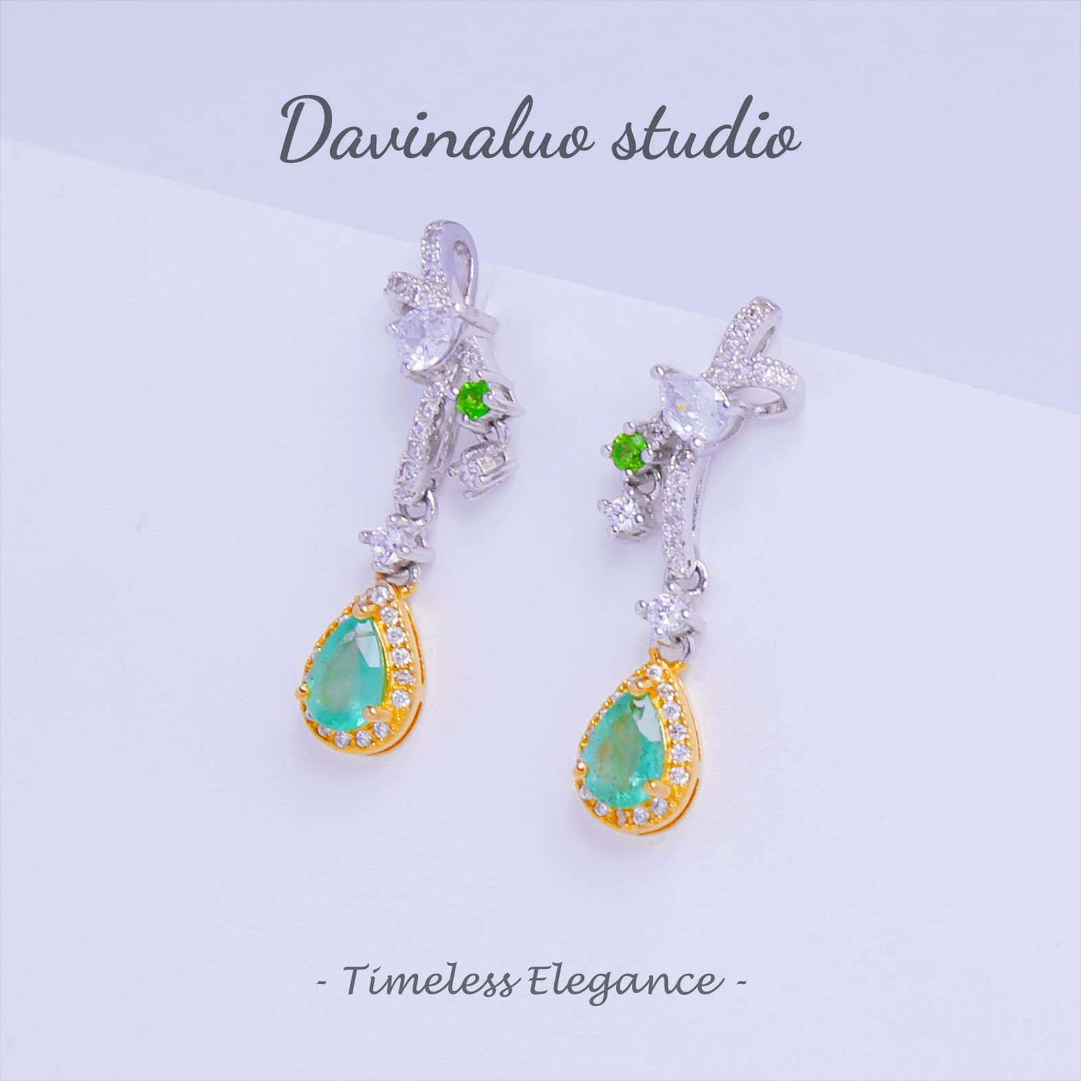 Boucles d'oreilles goutte d'eau émeraude naturelle en argent S925, ZMLE008