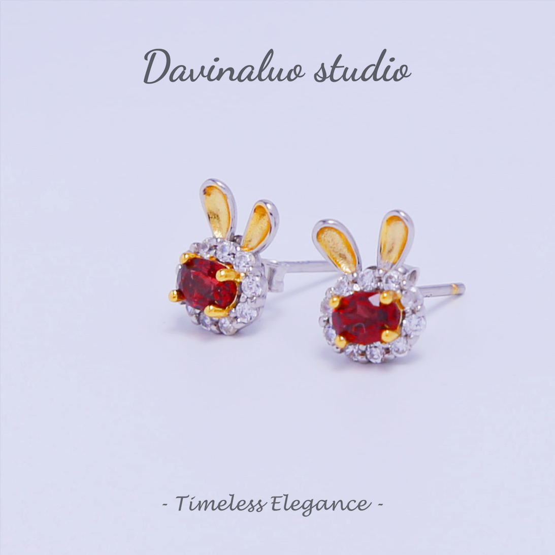 S925 Silver Natural Garnet Cute Rabbit Earrings SLSE014