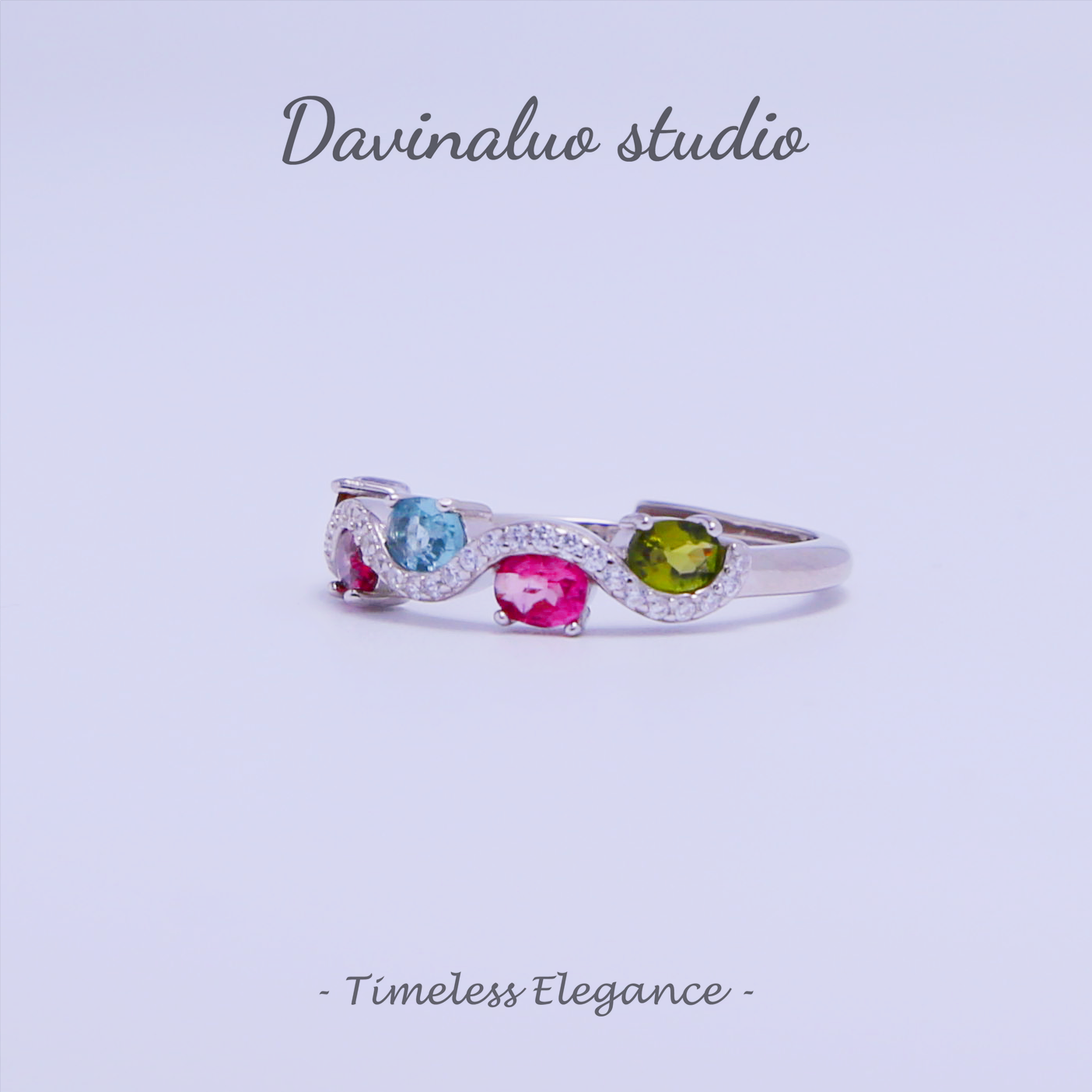 Bague en argent S925, Tourmaline naturelle, motif ondulé arc-en-ciel, BXR013