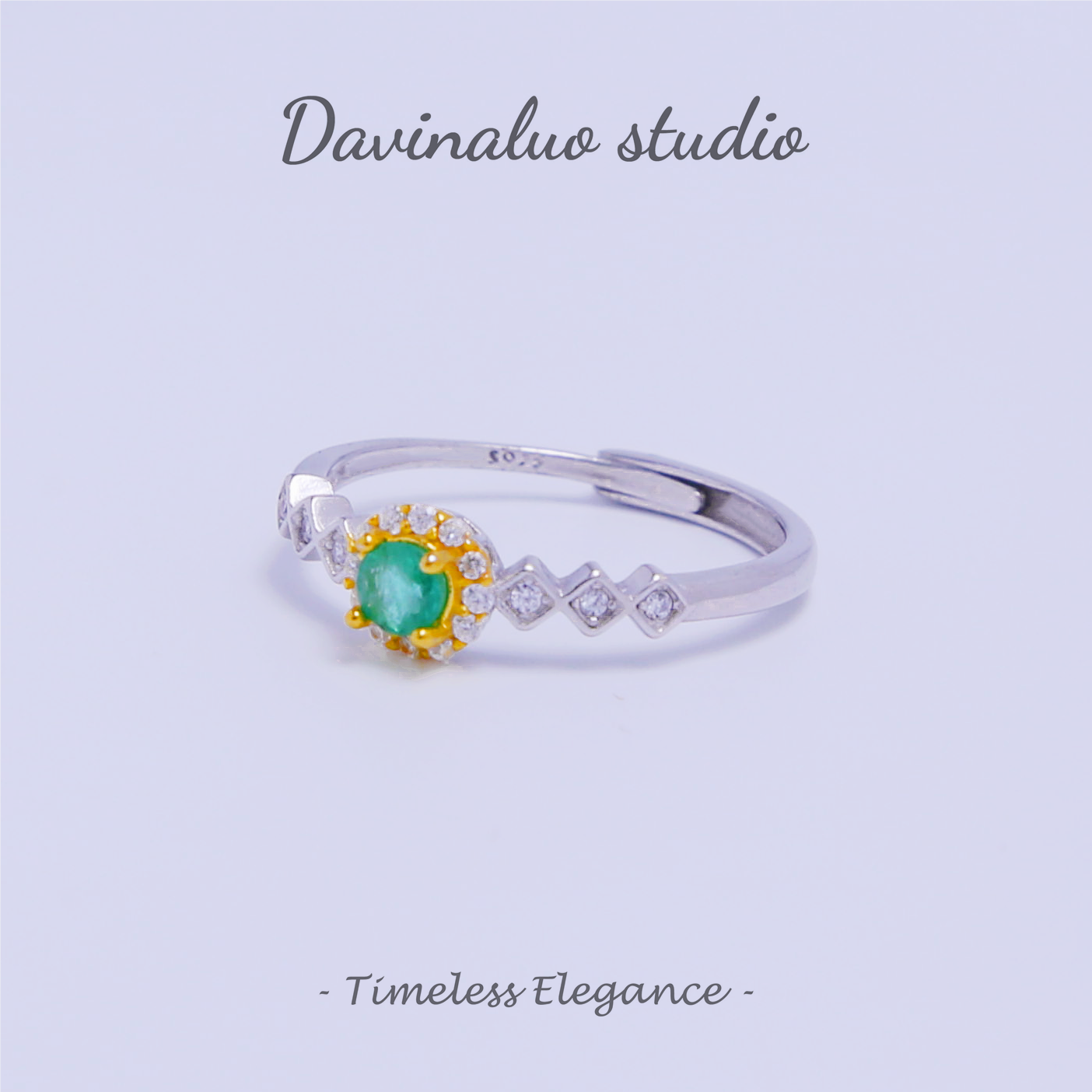 Bague tournesol émeraude naturelle en argent S925, ZMLR010