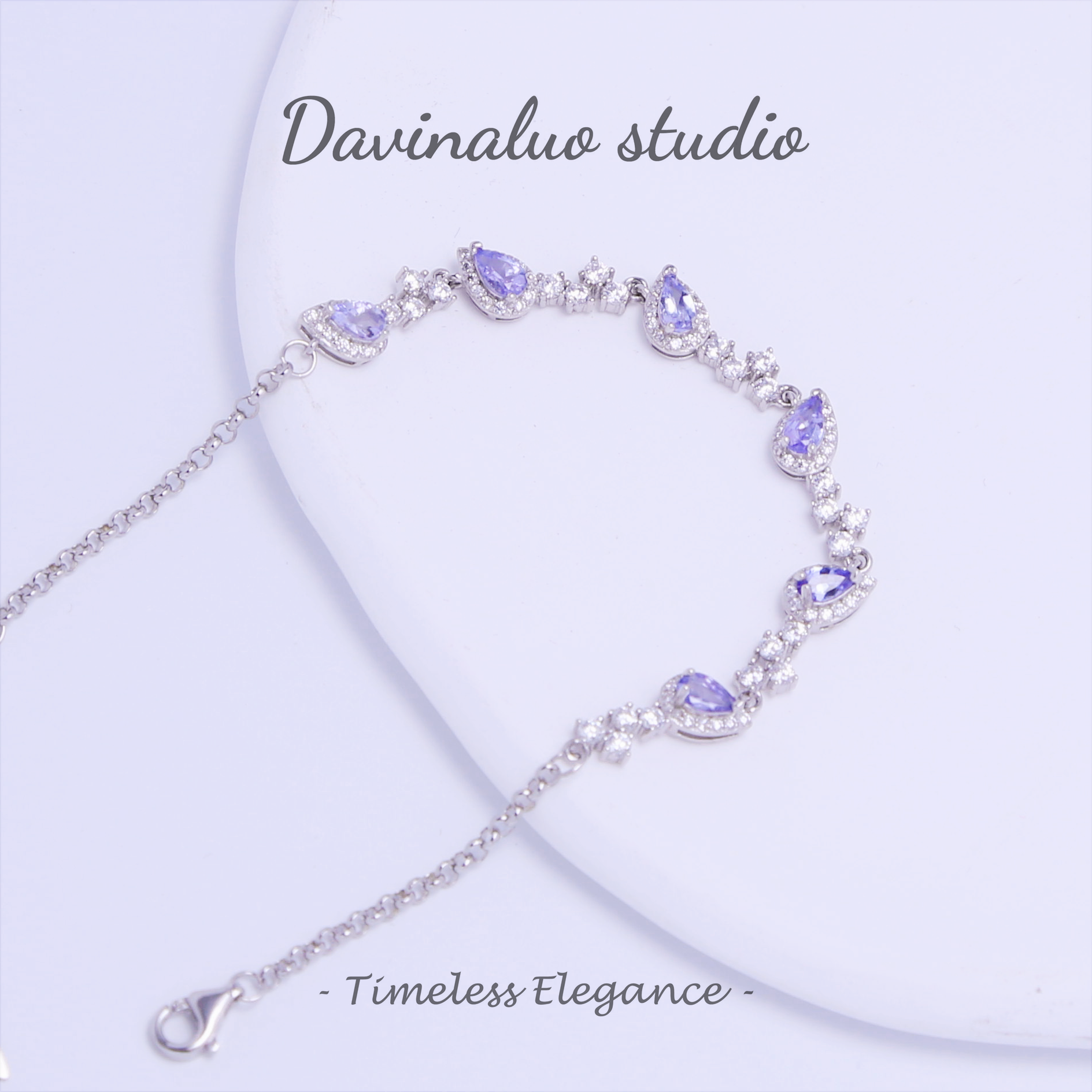 Bracelet en argent S925, Tanzanite naturelle, goutte d'eau, diamant bleu, TSB006