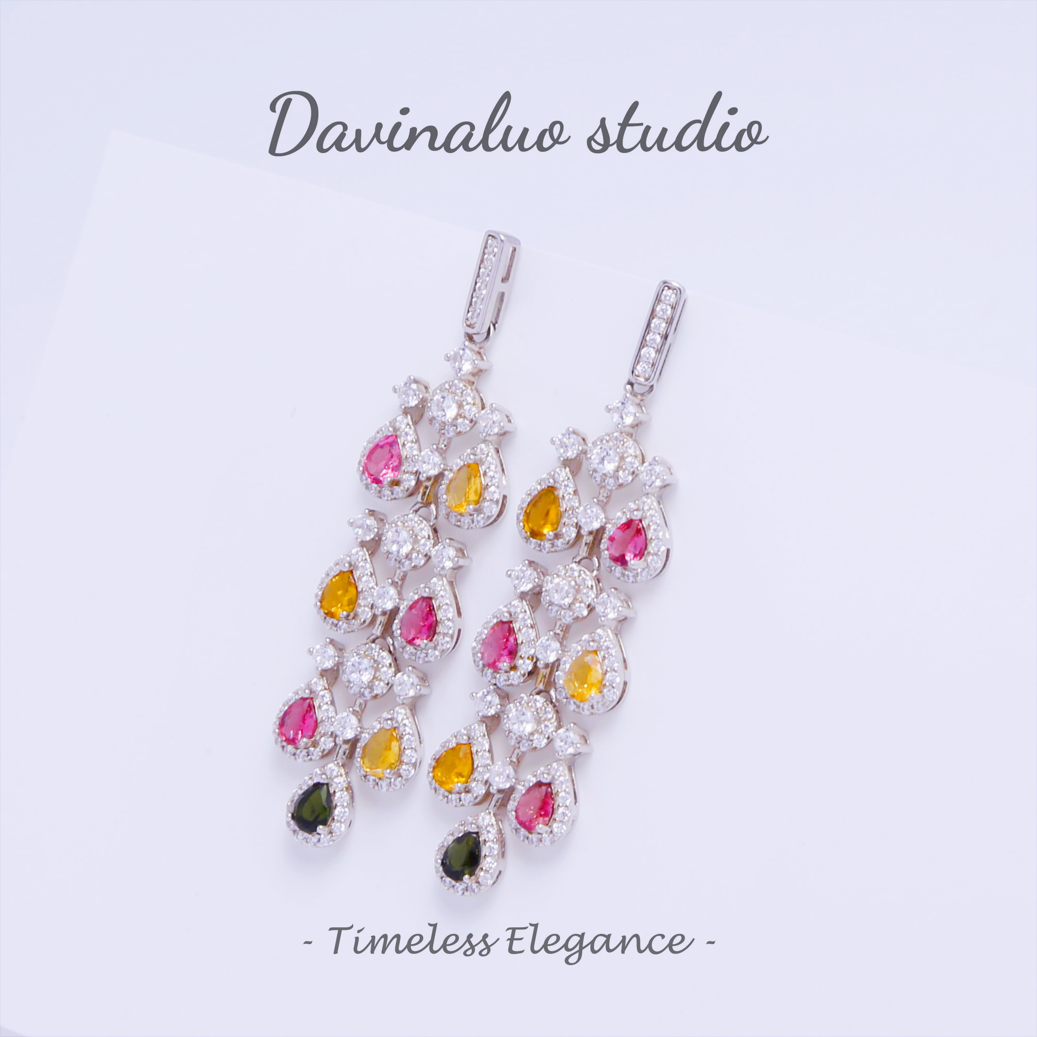 S925 Silver Natural Tourmaline Elegant Vintage Earrings BXE006