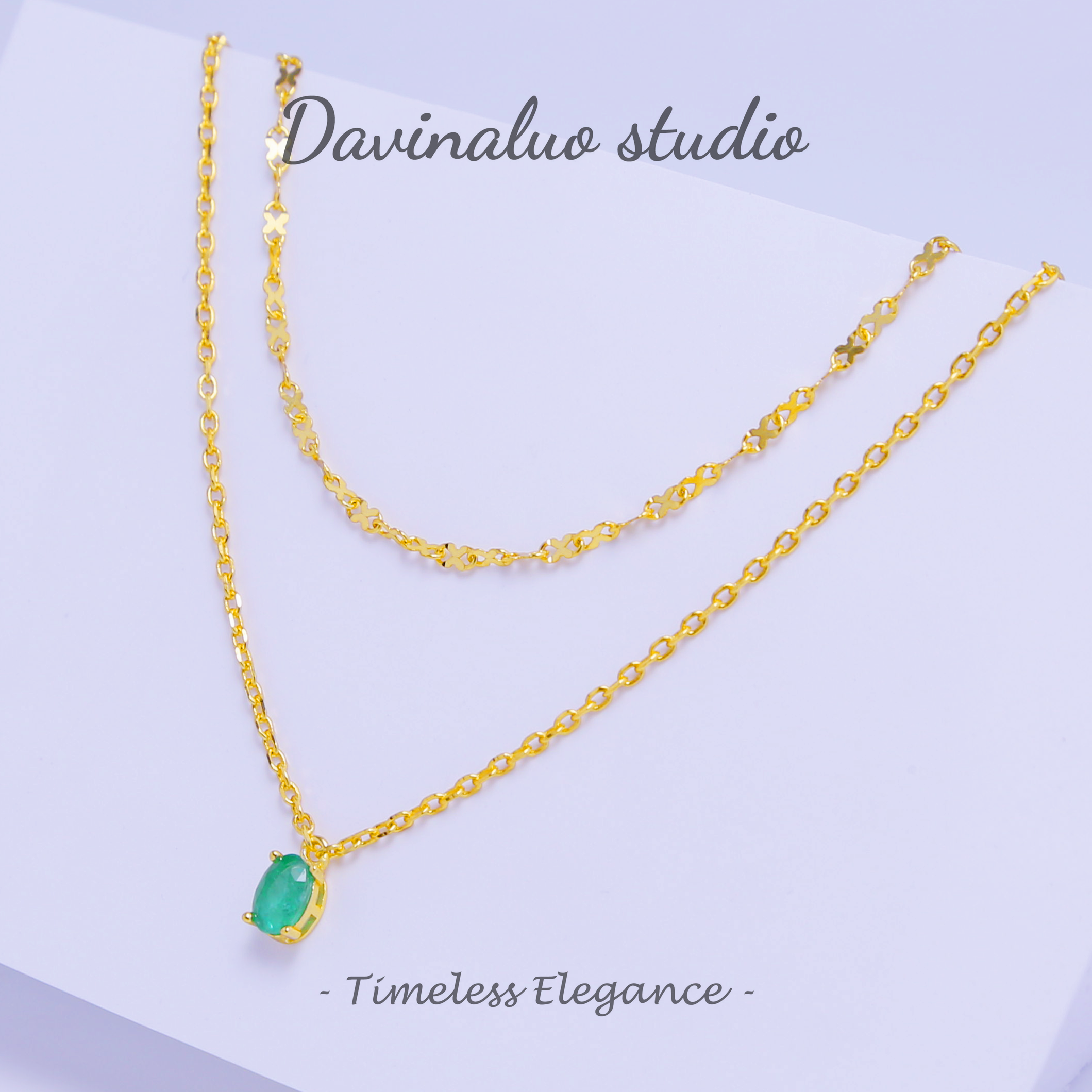 S925 Silver Natural Emerald Simple And Elegant Necklace ZMLN002