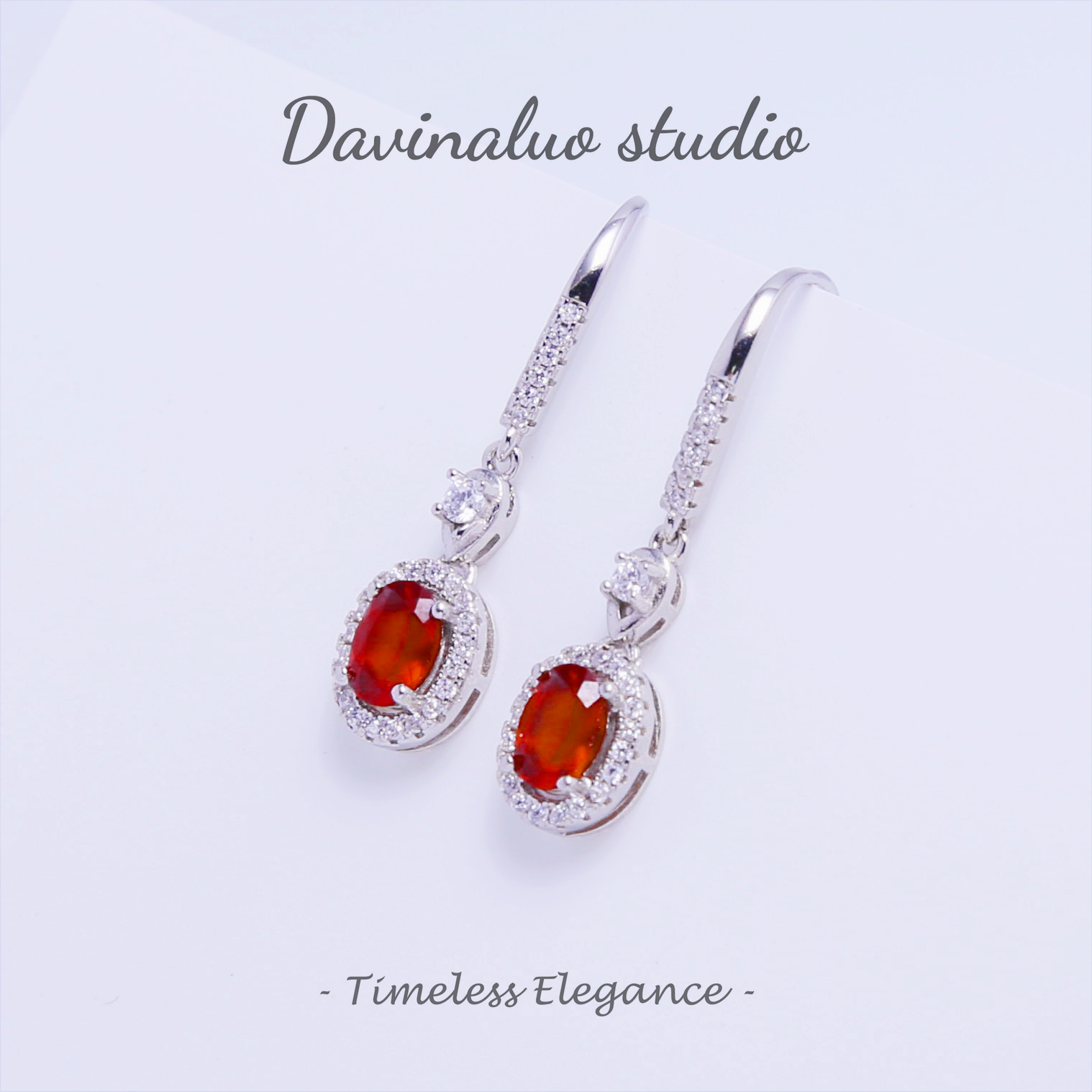 Boucles d'oreilles ovales en argent S925, rouge grenat naturel, SLSE011