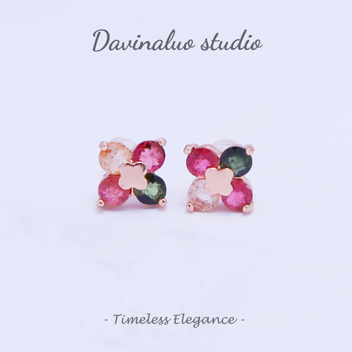 S925 Silver Natural Tourmaline Petite Petal Earrings BXE001