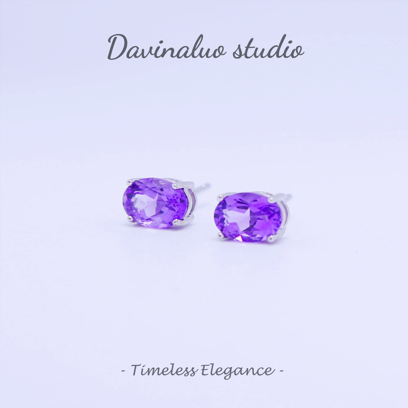 S925 Silver Natural Amethyst Simple Four Claw Earrings ZJE002