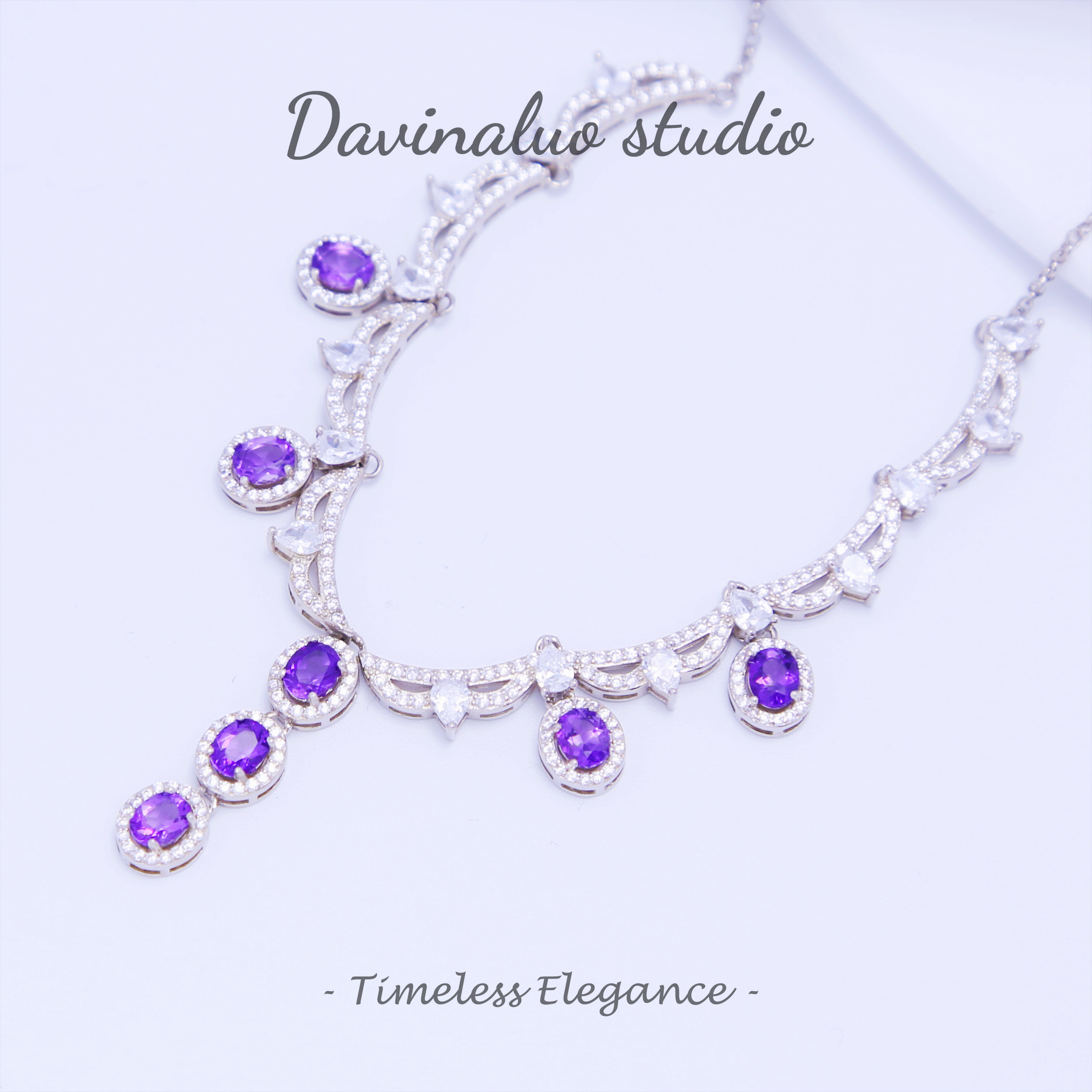 S925 Silver Natural Amethyst Light Luxury Elegant Necklace ZJN003