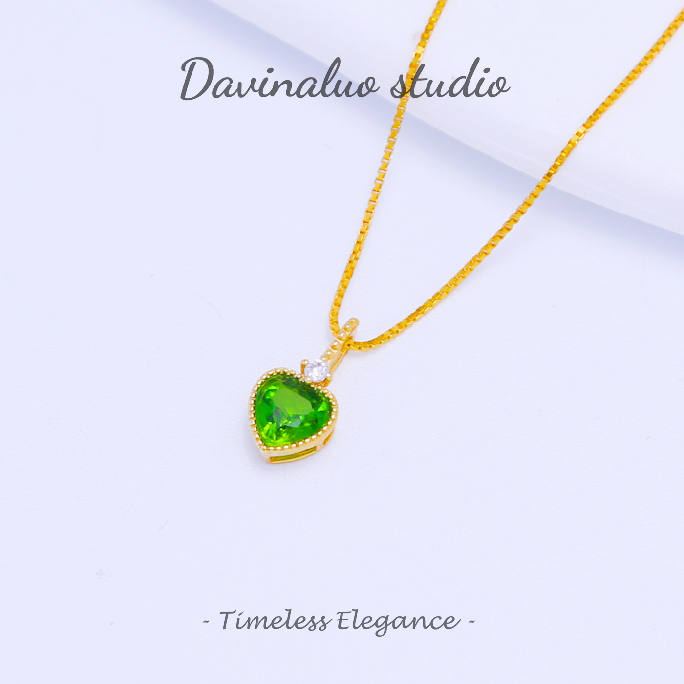 Collier cœur Diopside naturel en argent S925, THN001