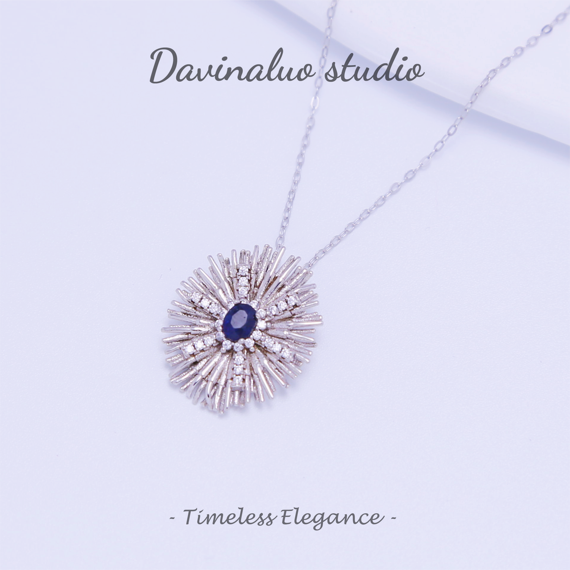 S925 Silver Natural Sapphire Dandelion Necklace LBSN003