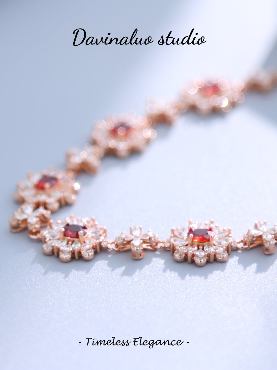 S925 Silver Red Sapphire Flower Necklace