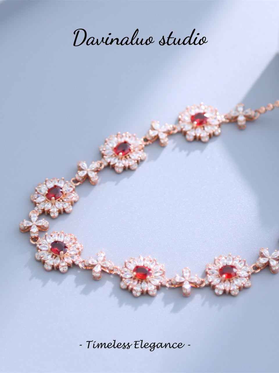 S925 Silver Red Sapphire Flower Necklace