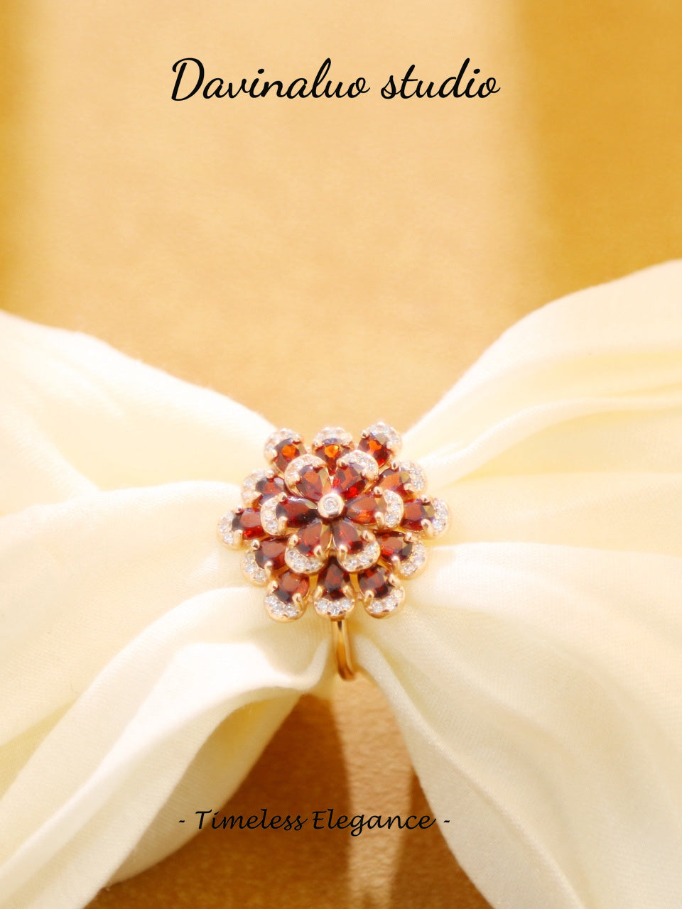 S925 Silver Garnet Flower Ring