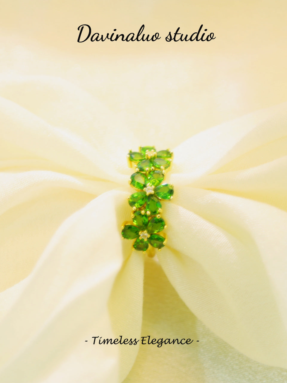 S925 Silver Diopside Flower Ring