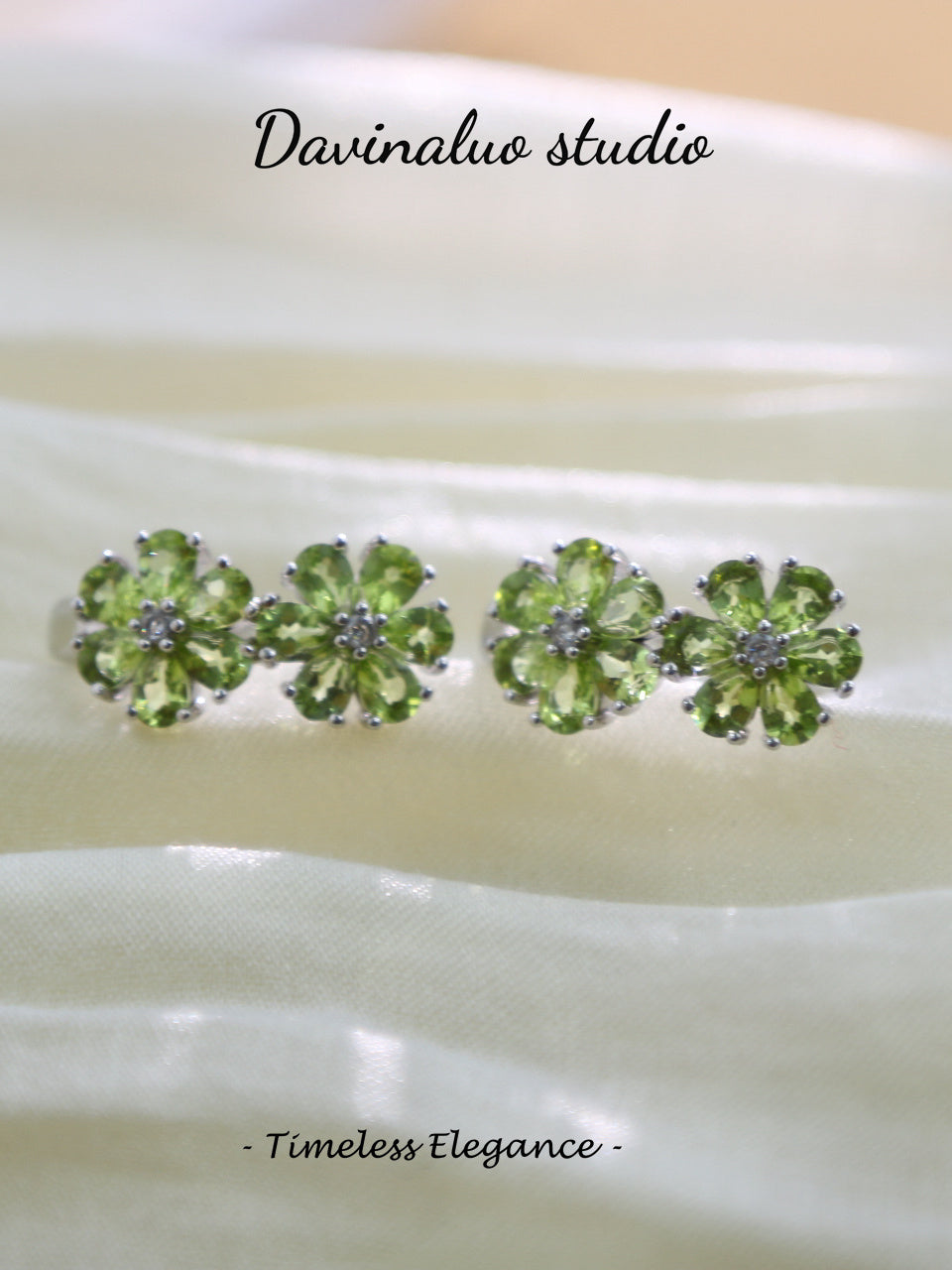 S925 Silver Peridot Flower Earrings