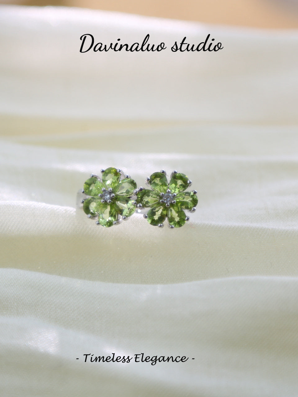 S925 Silver Peridot Flower Earrings