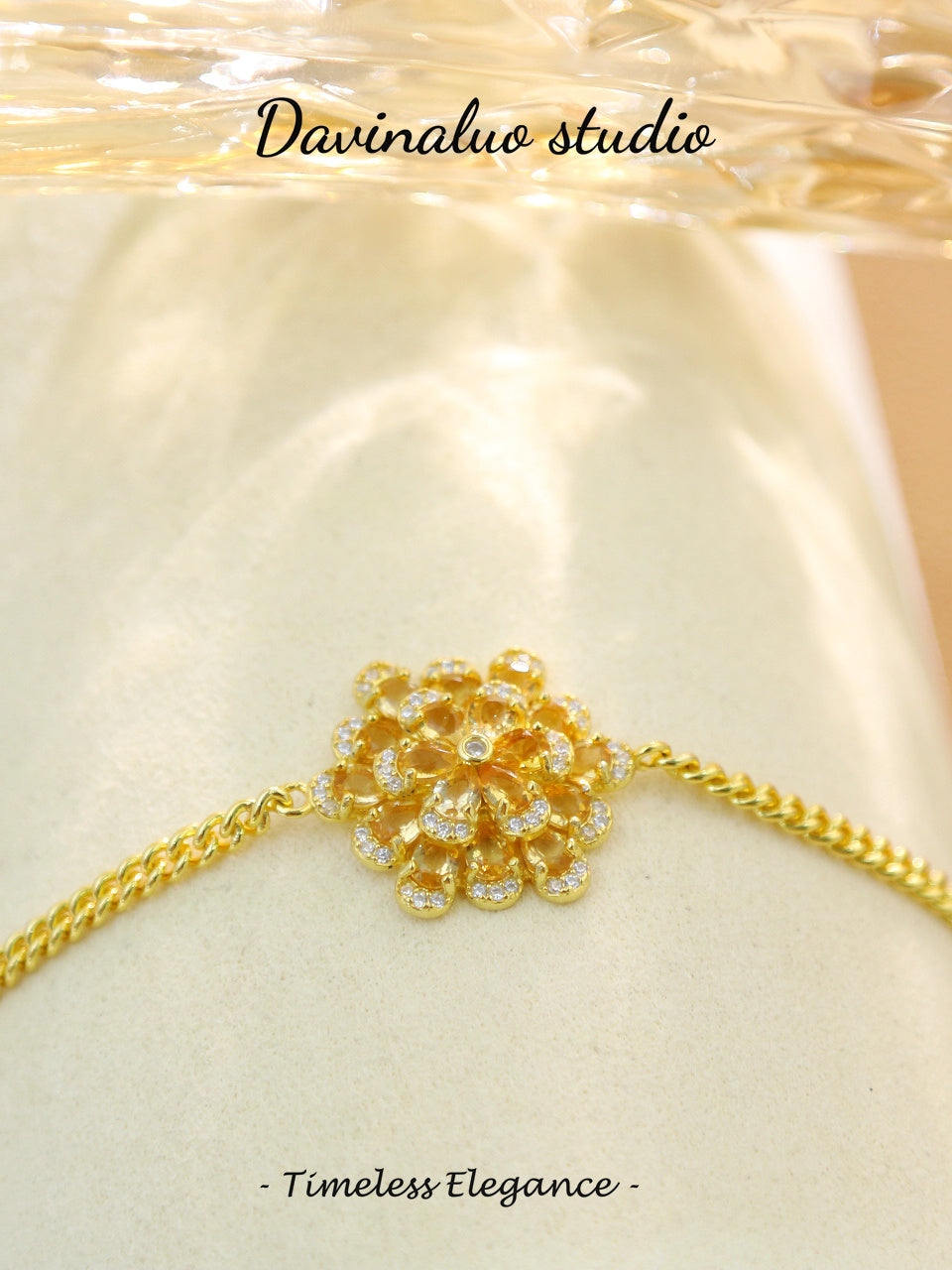 S925 Silver Citrine Flower Bracelet