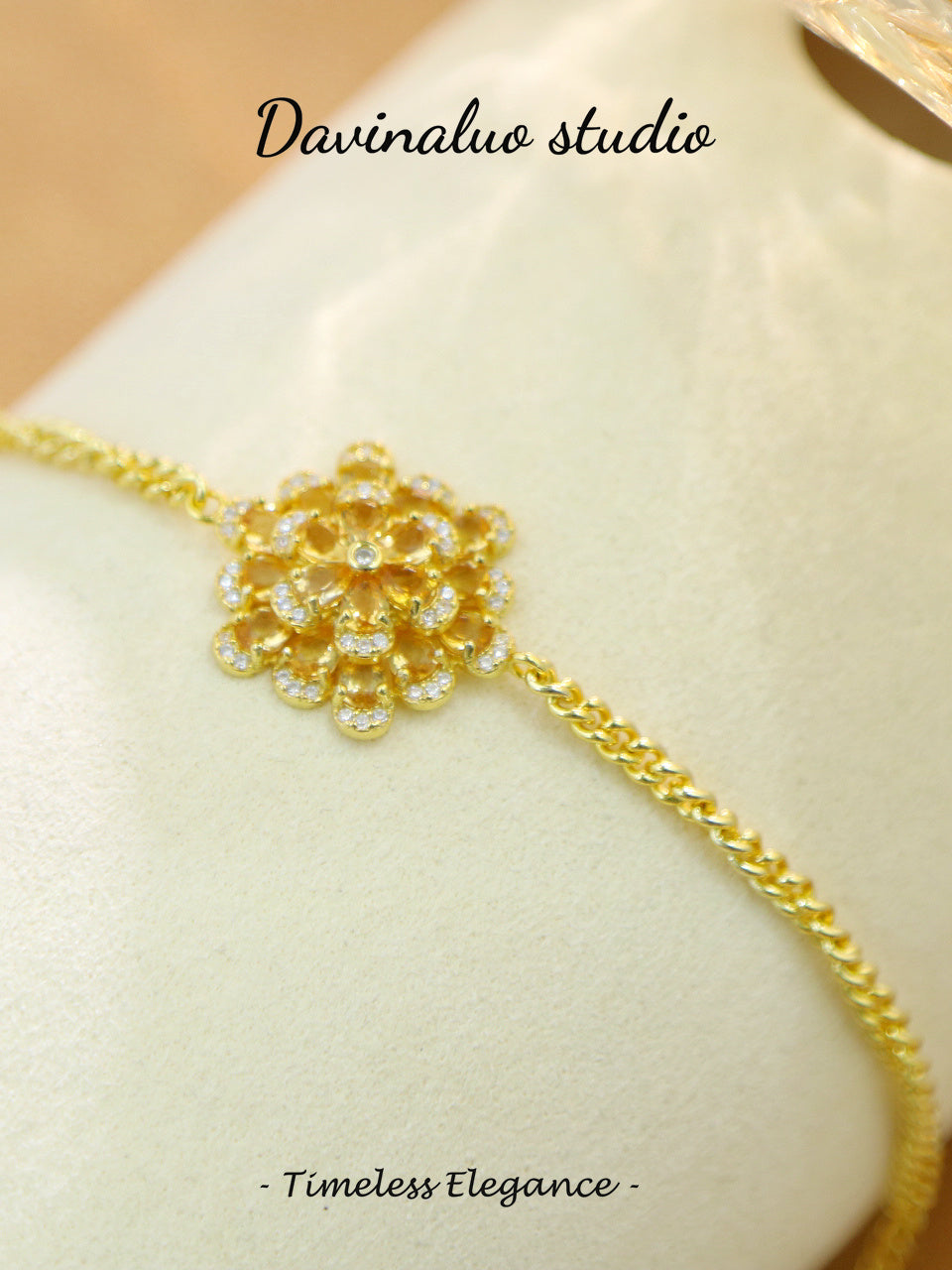 S925 Silver Citrine Flower Bracelet