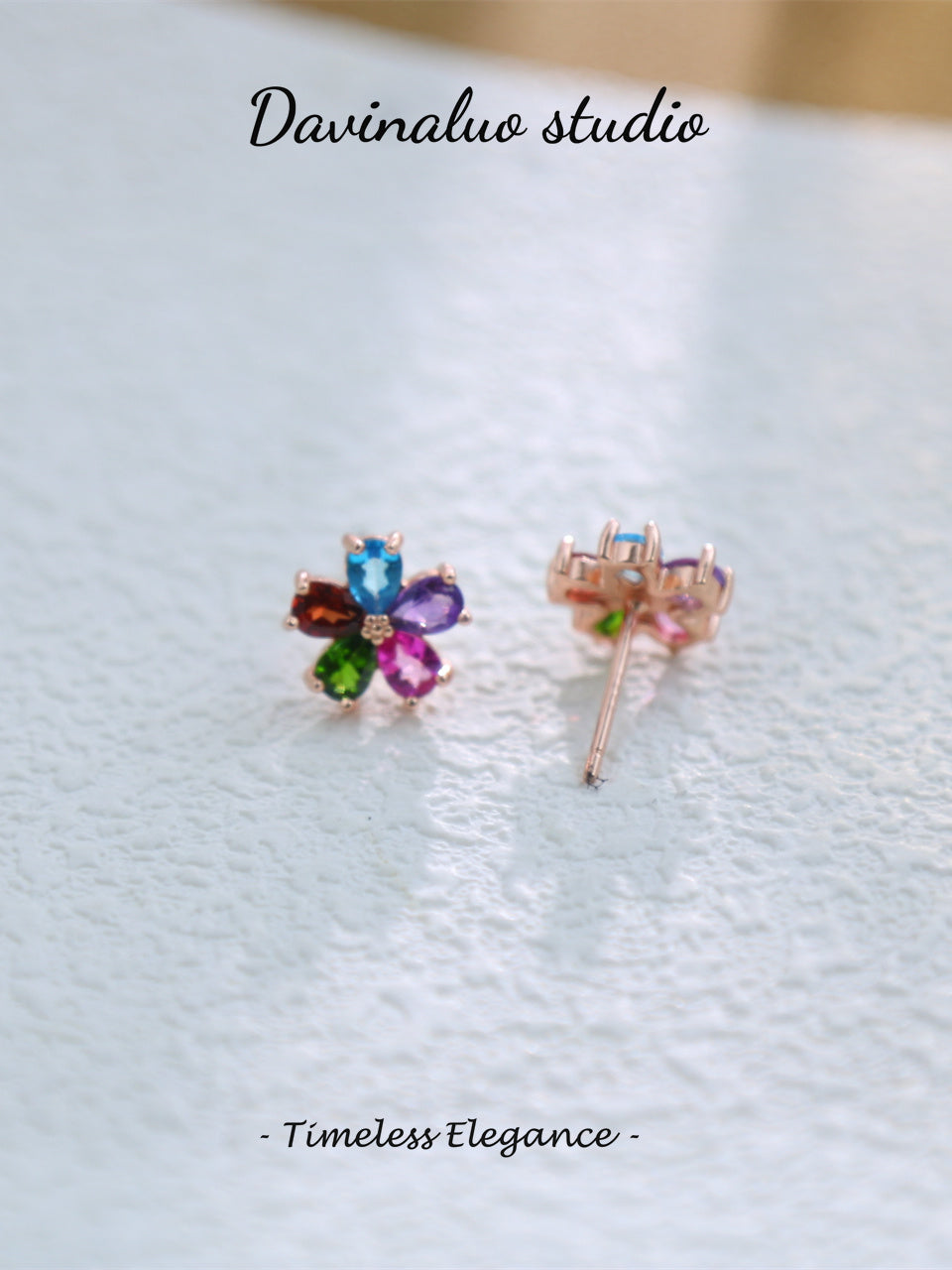 Multiple Gemstones Stud Earrings