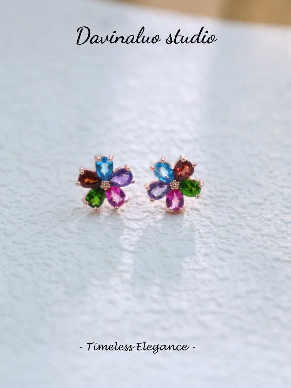 Multiple Gemstones Stud Earrings