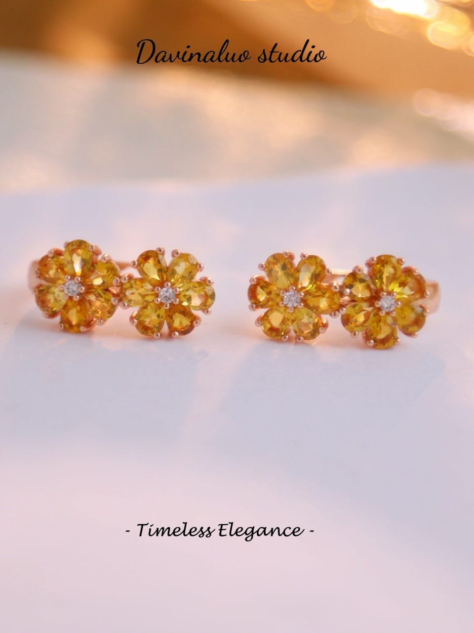 S925 Silver Citrine Double Flower Earrings