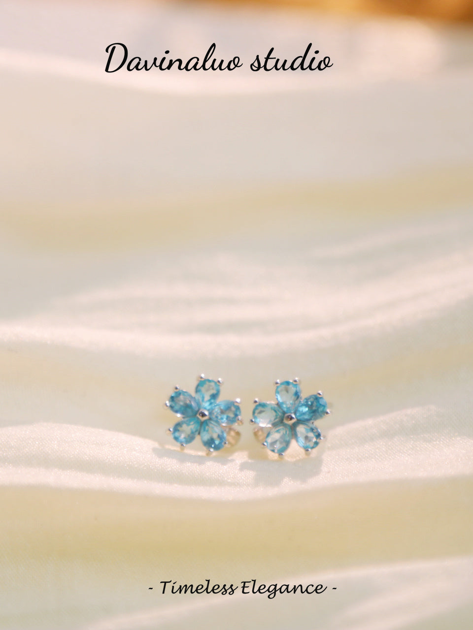 S925 Silver blue apatite Stud Flower Earrings