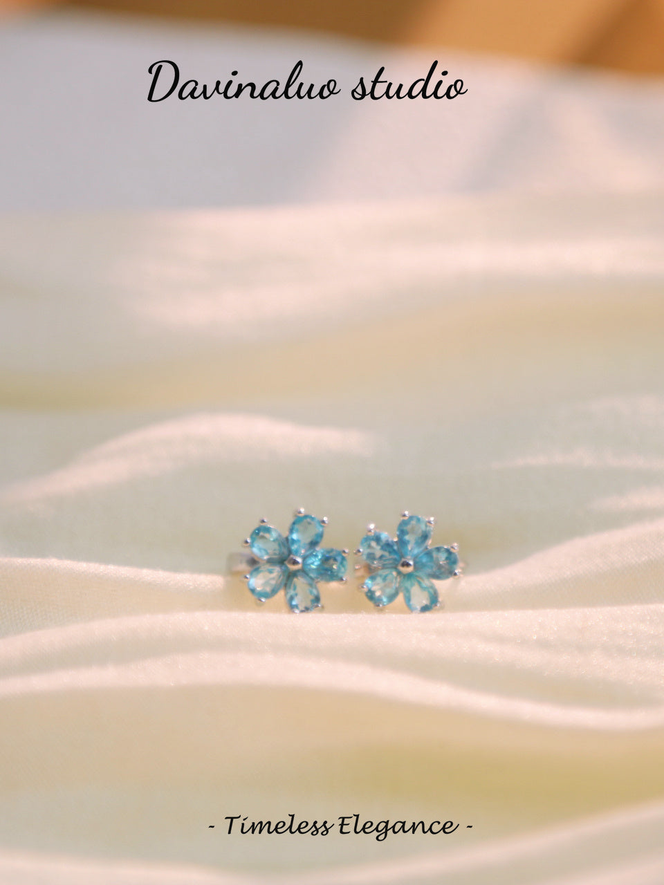 S925 Silver blue apatite Stud Flower Earrings