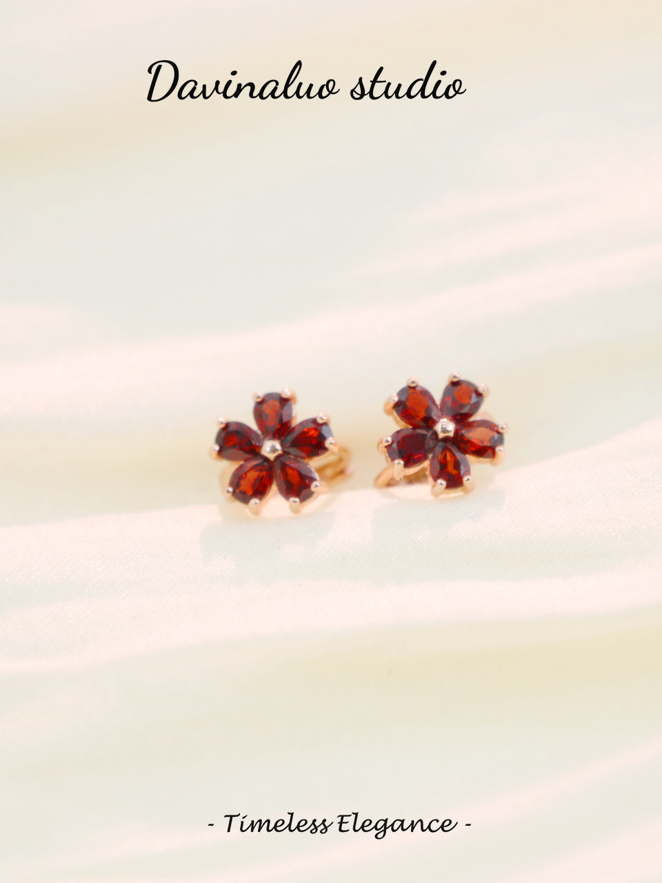 S925 Silver Garnet Flower Earrings