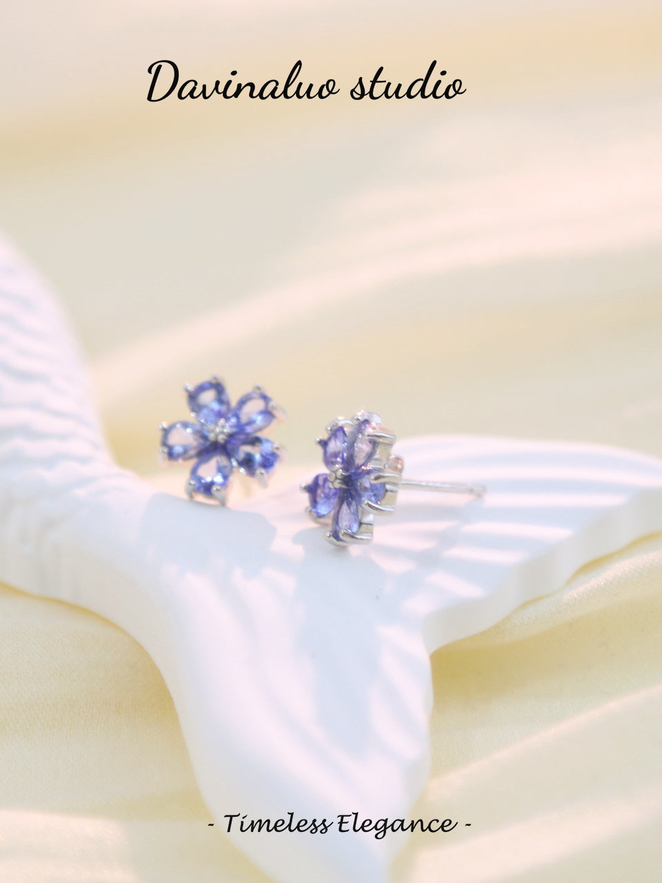 S925 Silver Tanzanite Stud Flower Earrings