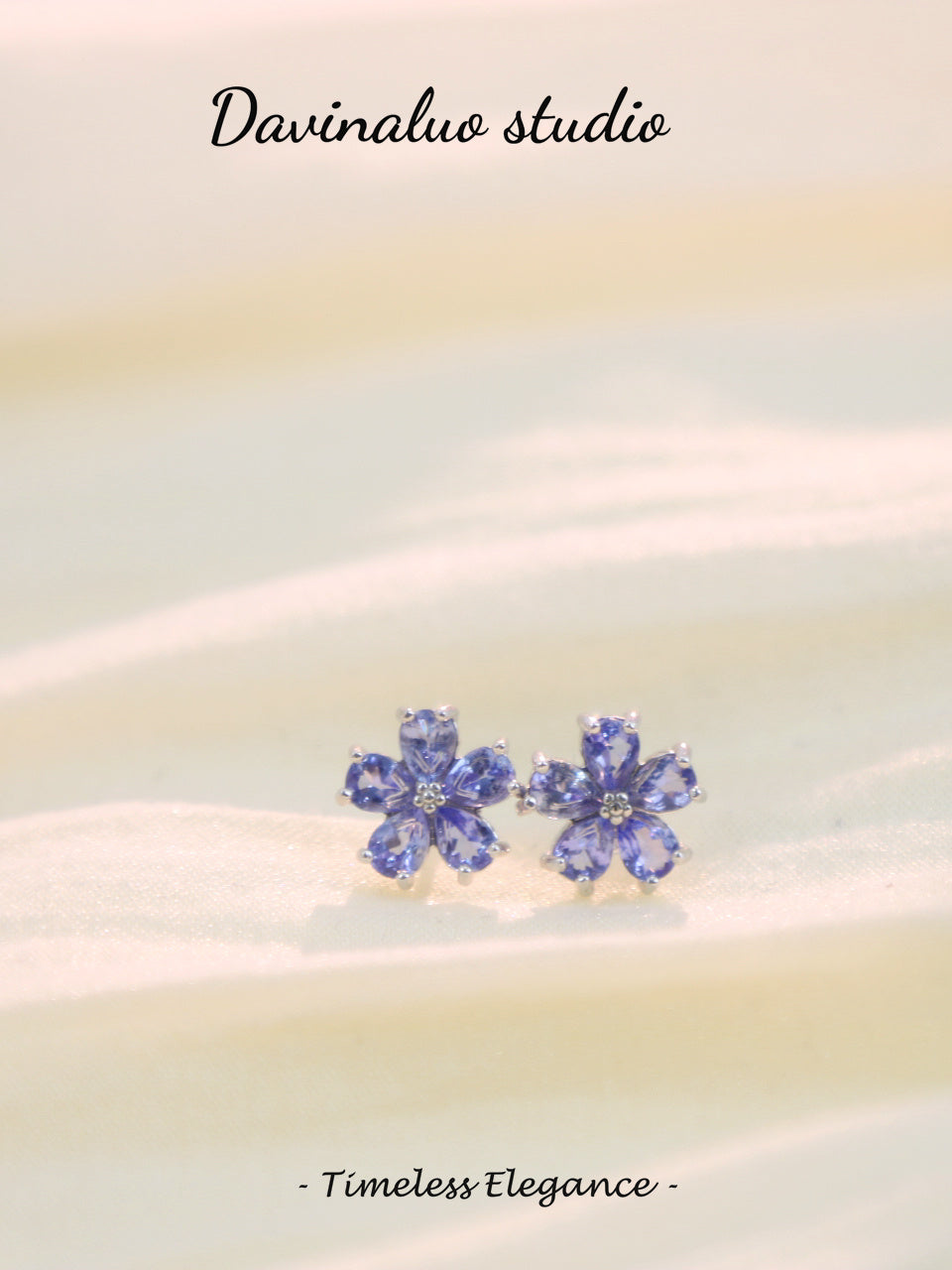 S925 Silver Tanzanite Stud Flower Earrings