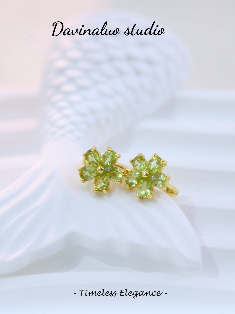 S925 Silver Peridot Stud Flower Earrings