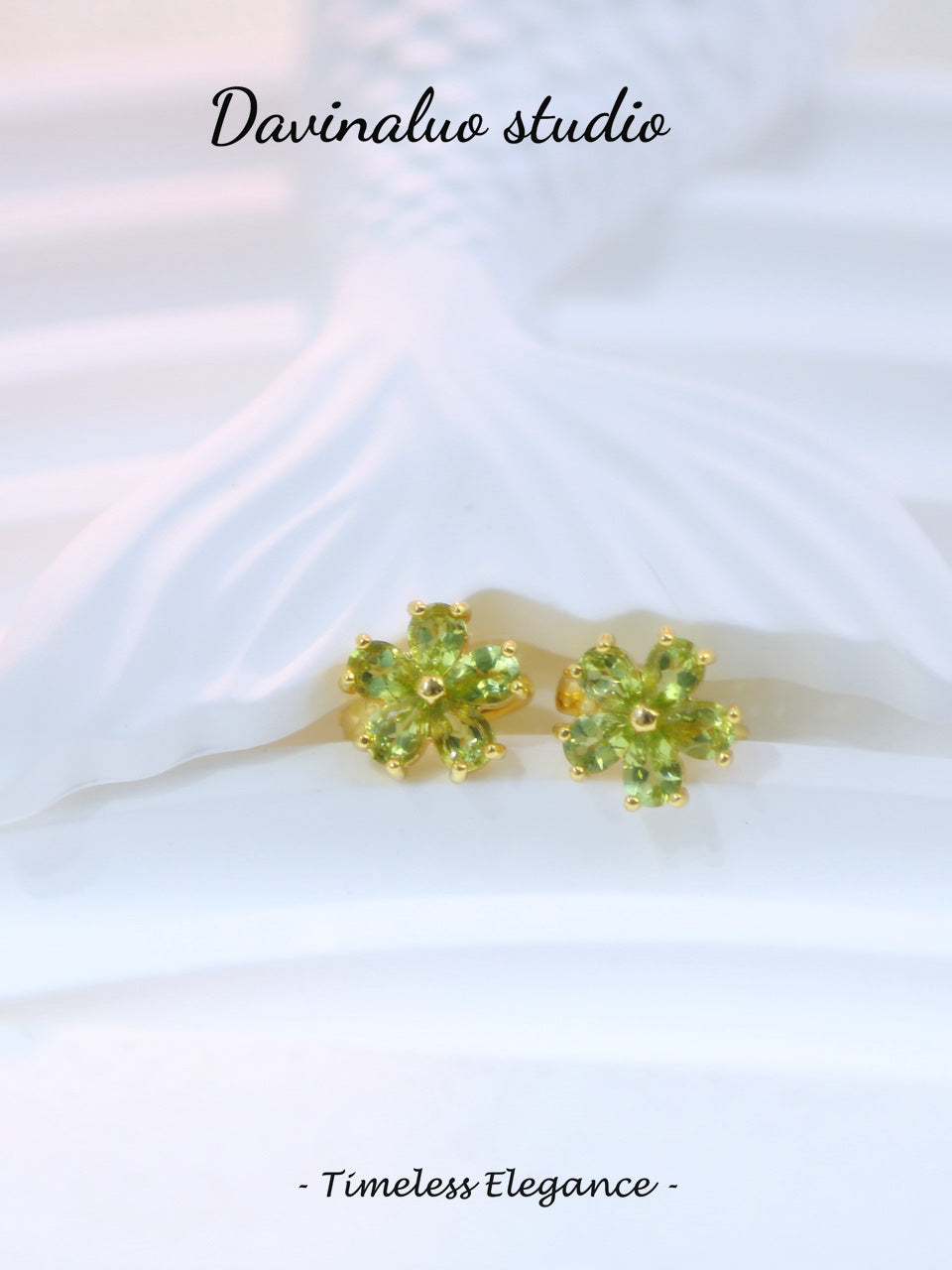 S925 Silver Peridot Stud Flower Earrings