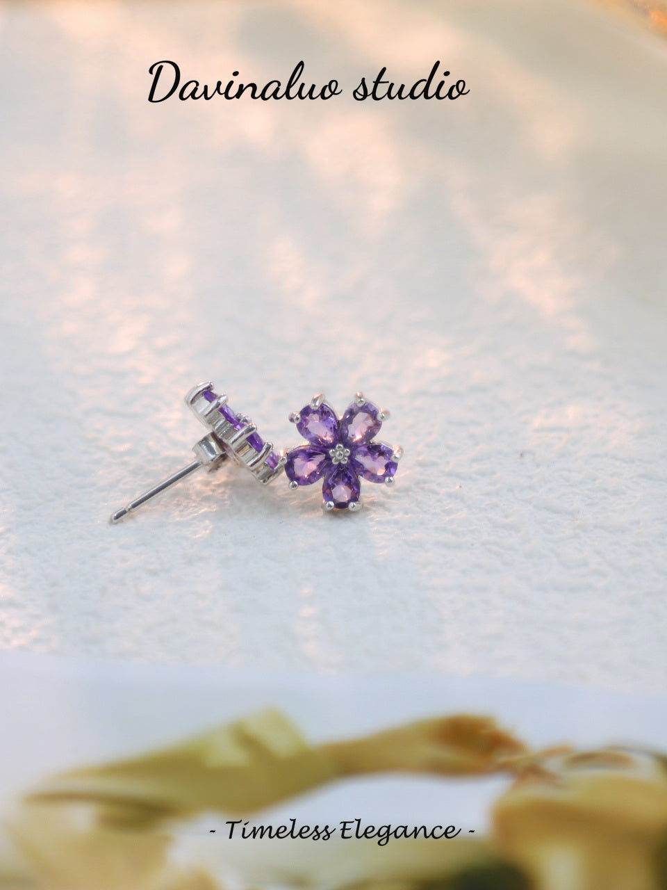 S925 Silver Amethyst Stud Flower Earrings