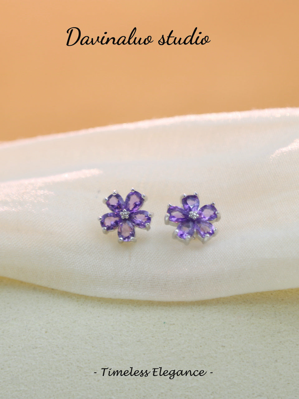 S925 Silver Amethyst Stud Flower Earrings