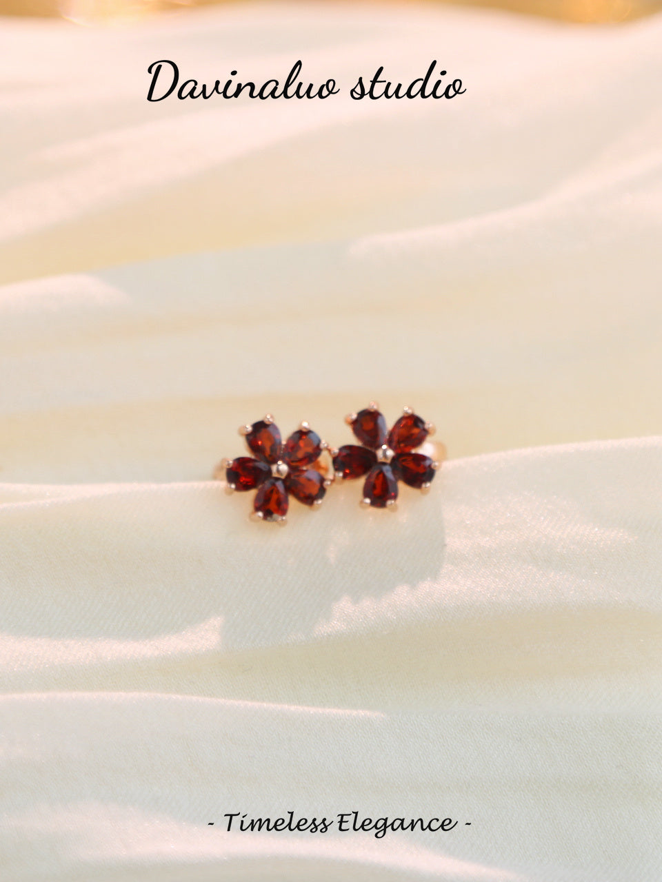 S925 Silver Garnet Flower Earrings