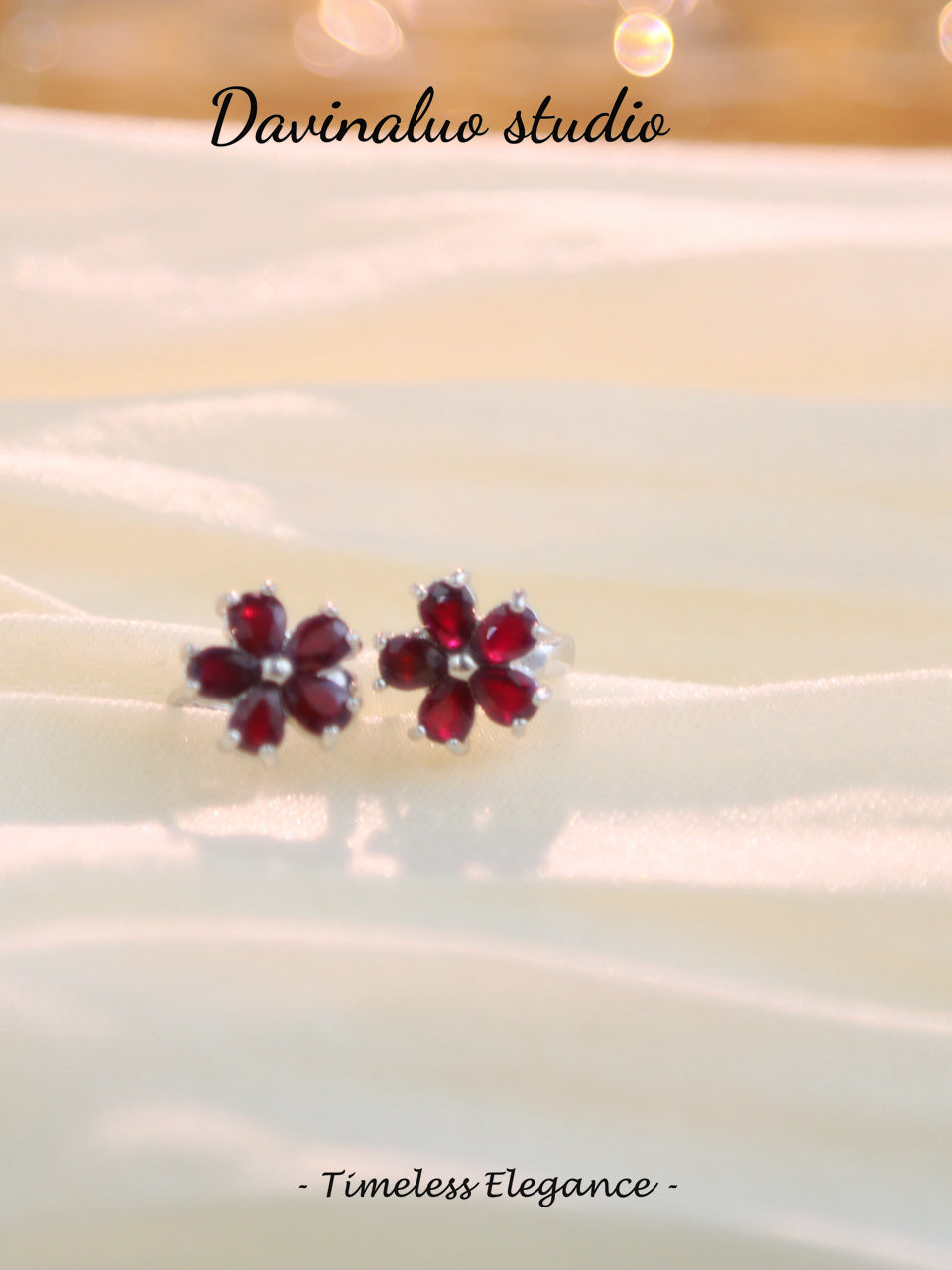 S925 Silver Ruby Flower Stud Earrings