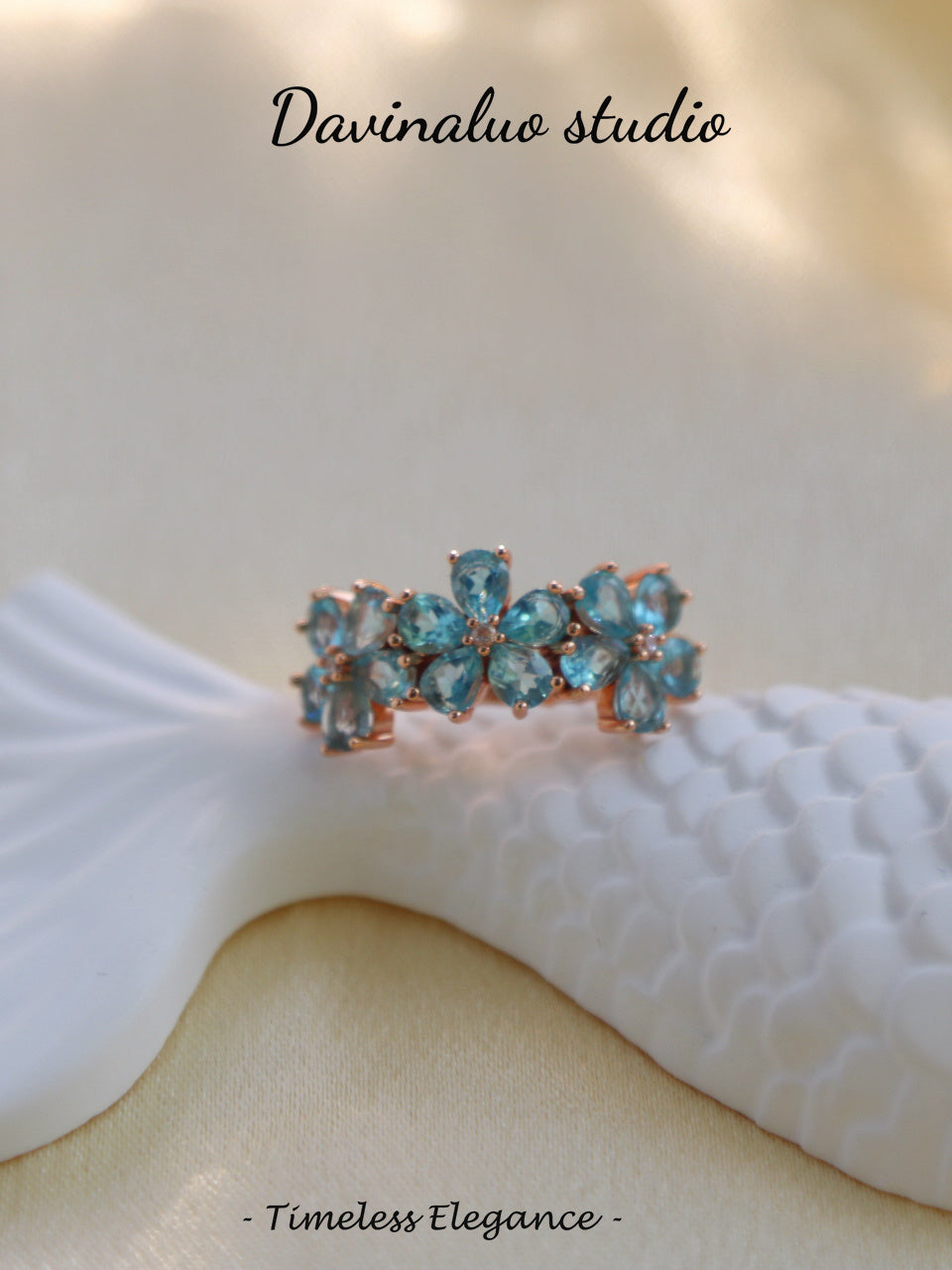 S925 Silver Blue apatite Flower Ring 041115177