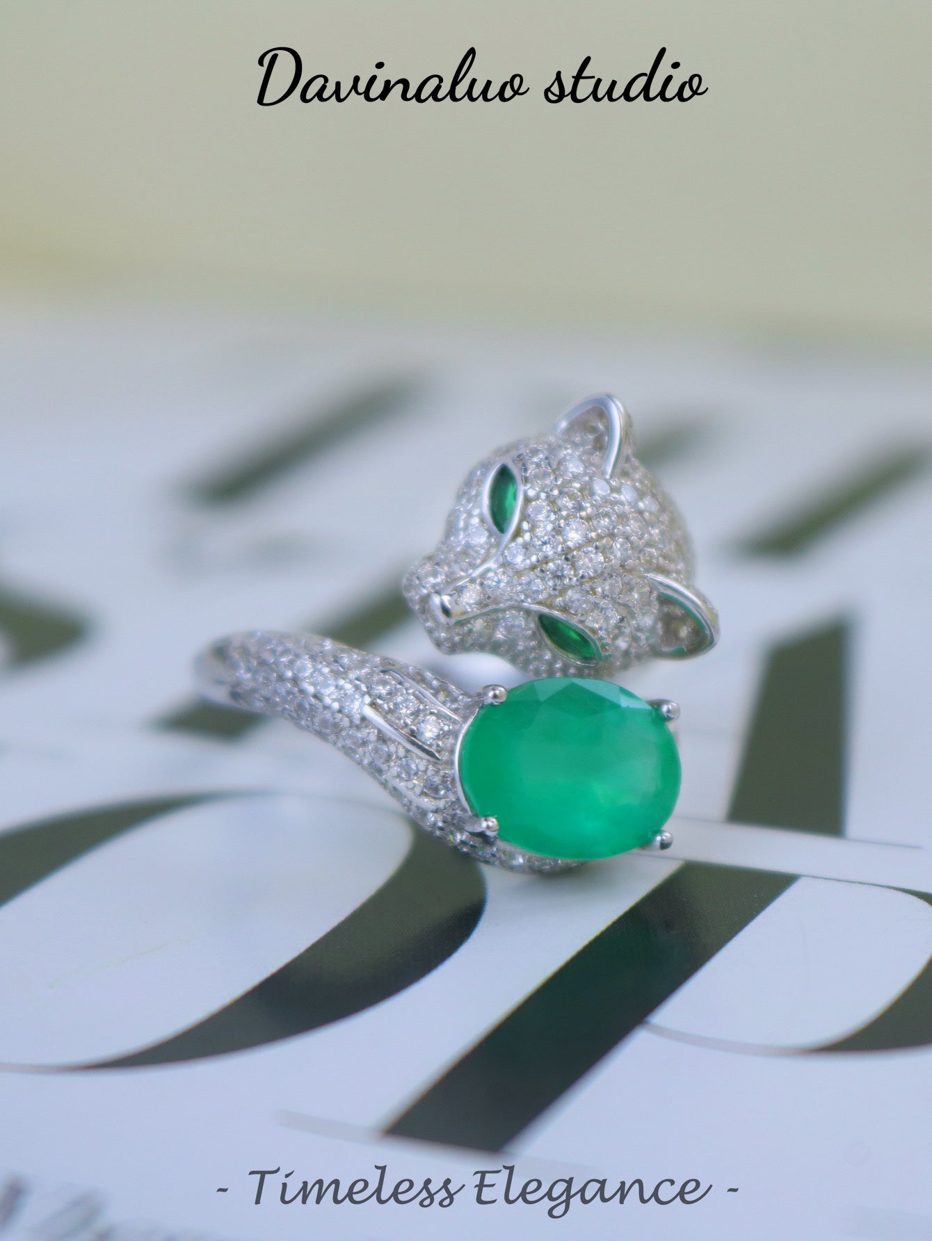 S925 Silver Natural Emerald Ring Animal style  YBJ0802(g)