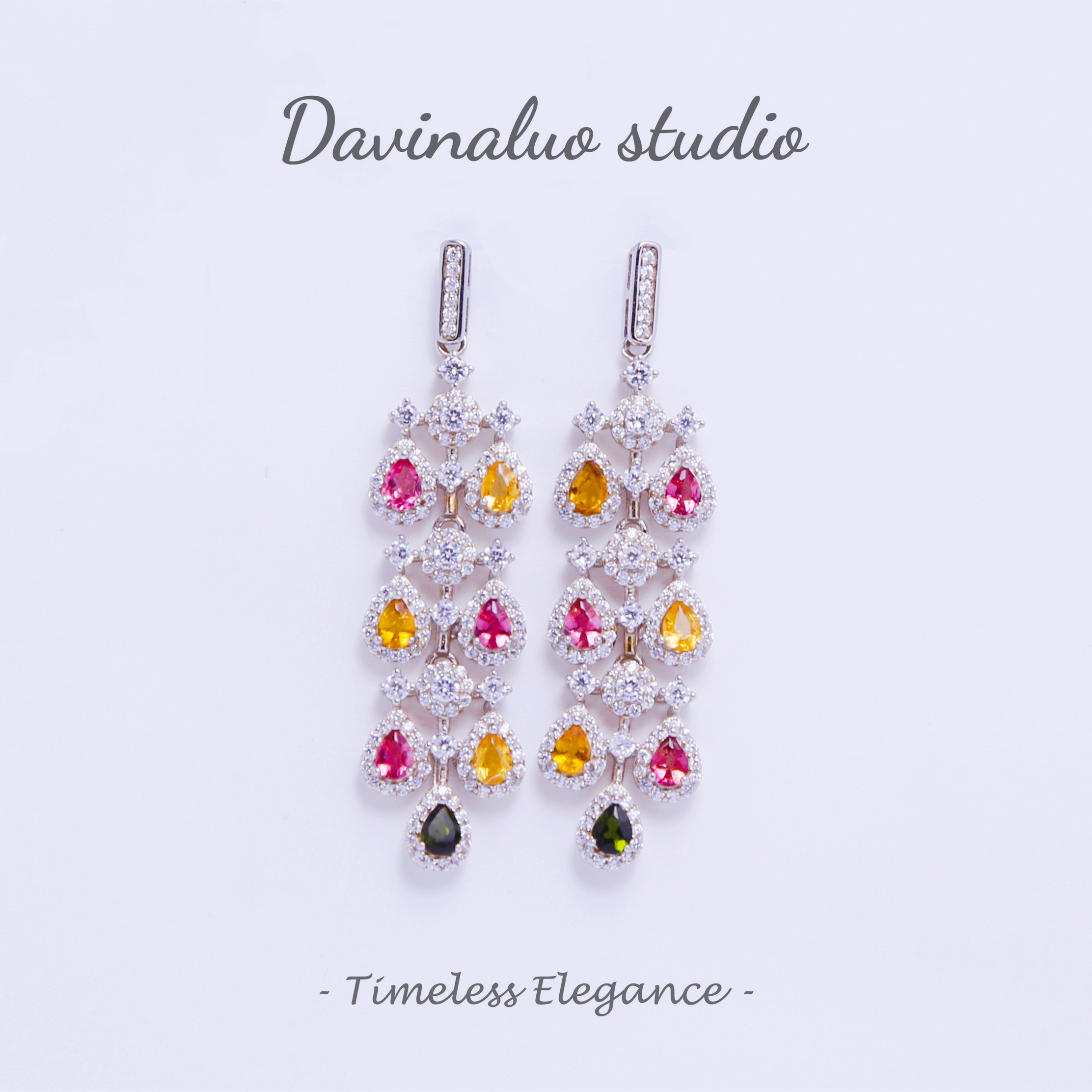 S925 Silver Natural Tourmaline Elegant Vintage Earrings BXE006