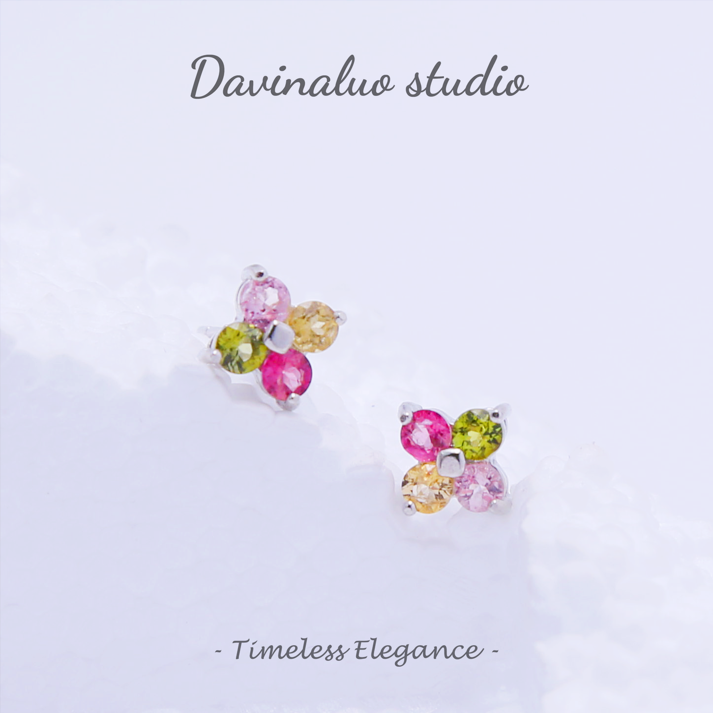 Boucles d'oreilles en argent S925, petits pétales de Tourmaline naturelle, BXE003