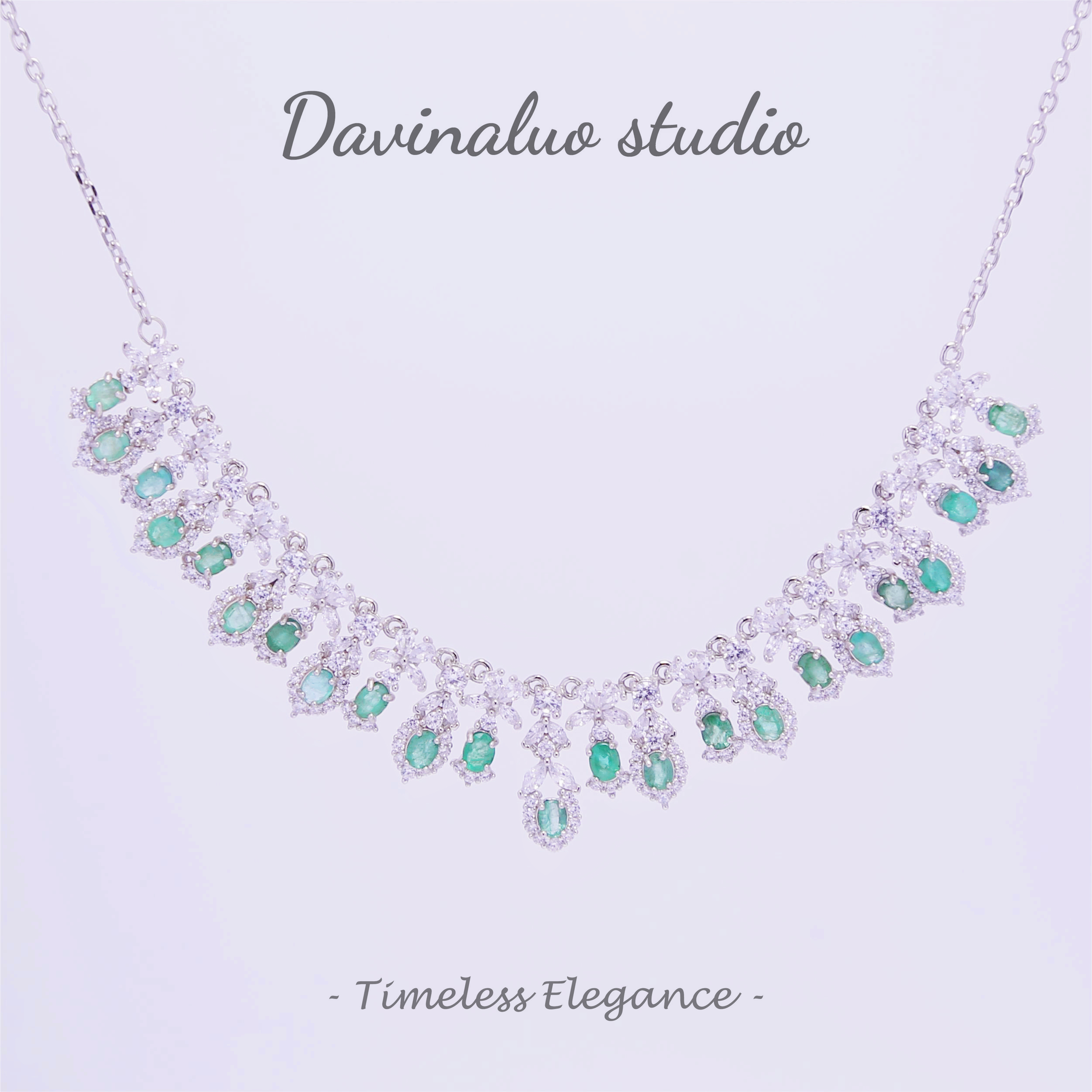 S925 Silver Natural Emerald Luxury Necklace ZMLN003