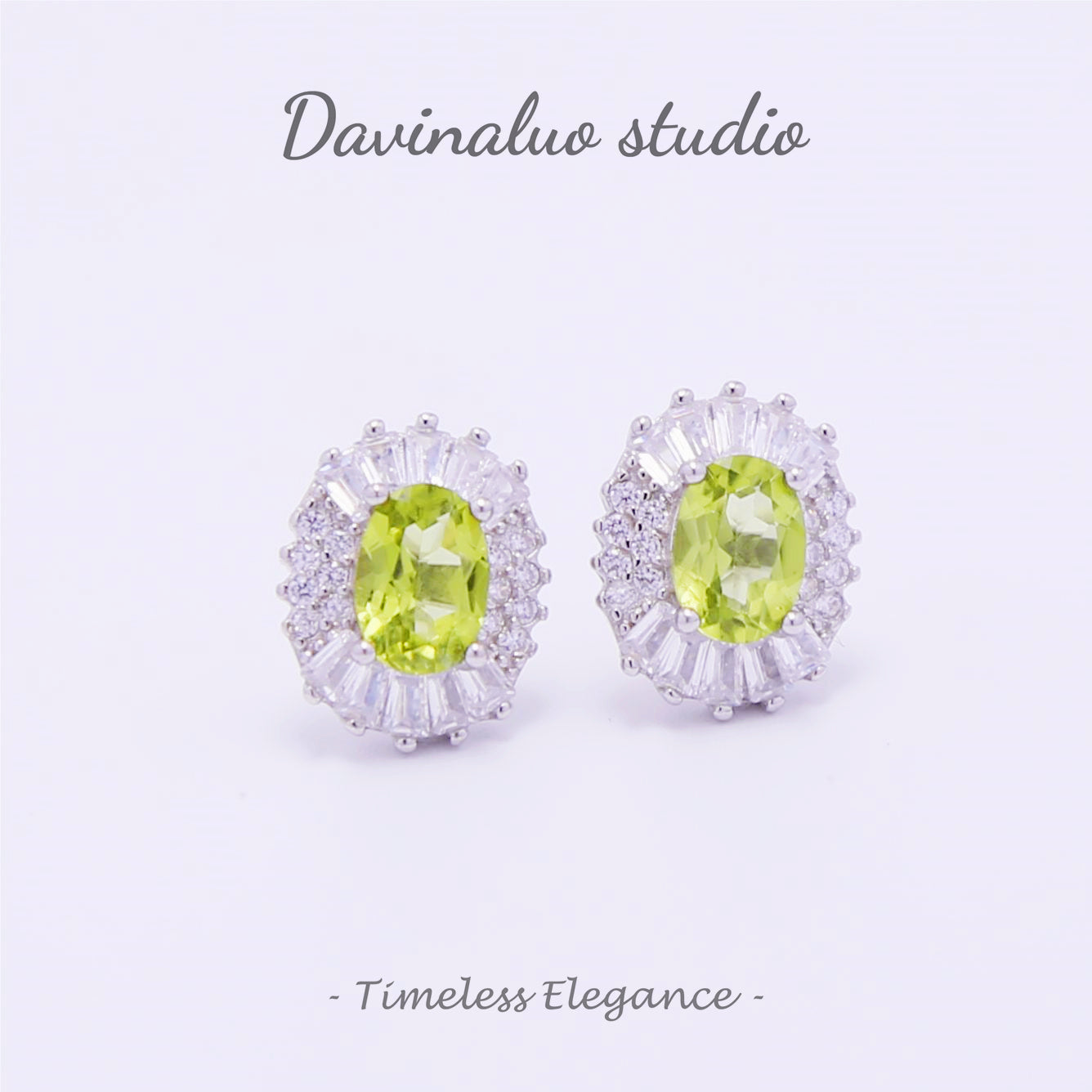 S925 Silver Natural Peridot Diamond Earrings GLE004