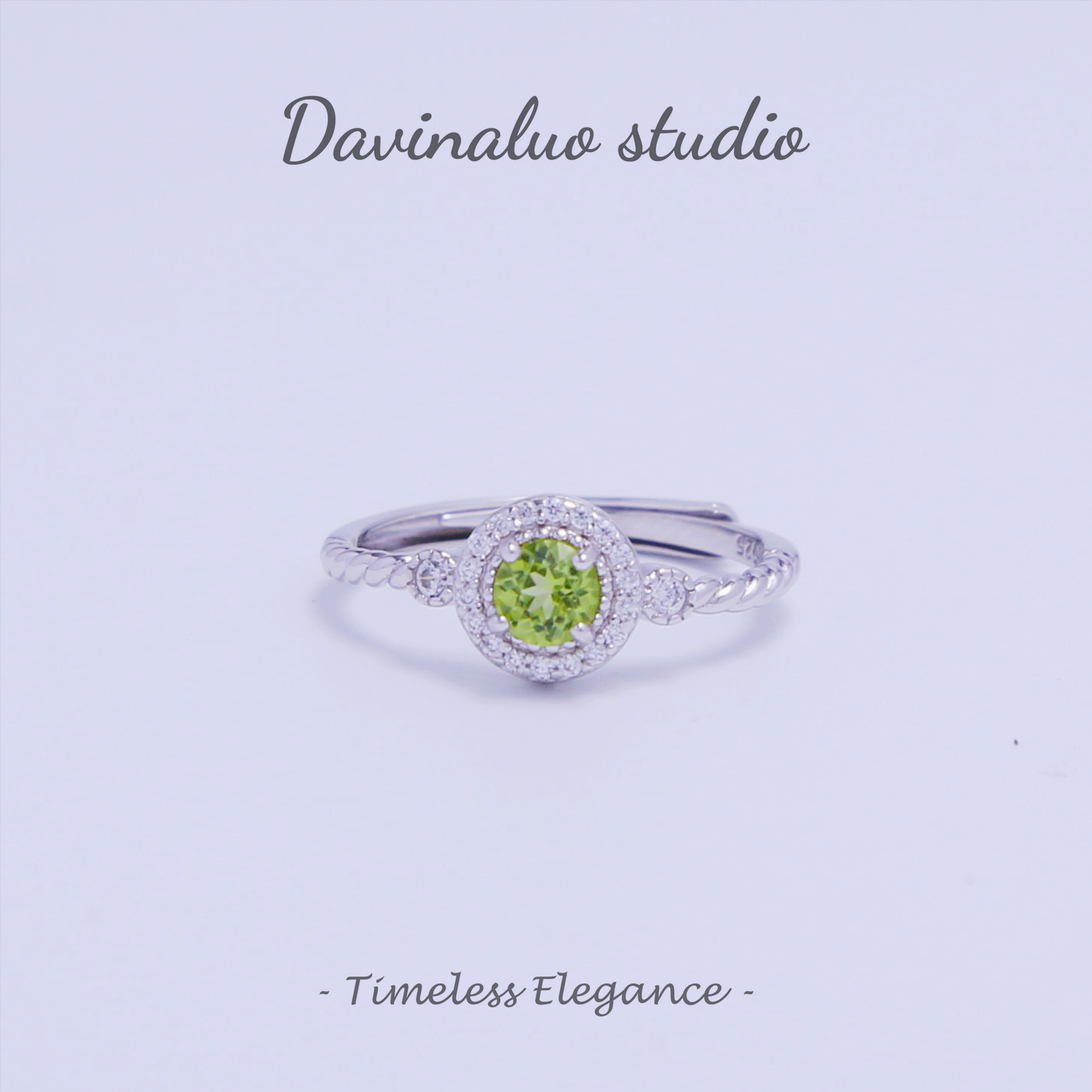 S925 Silver Natural Peridot Round Bag Light Luxury Ring GLR004