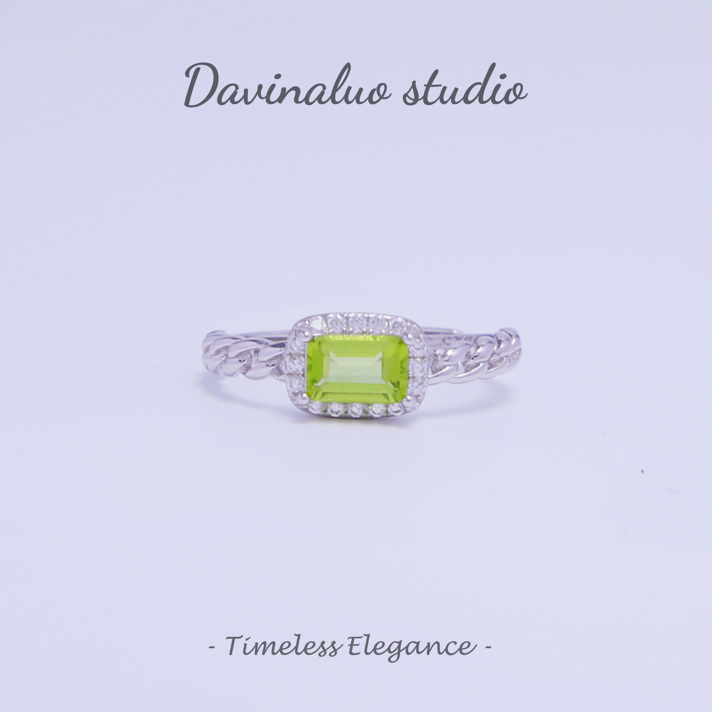 S925 Silver Natural Peridot Full Set Sugar Cube Ring GLR006